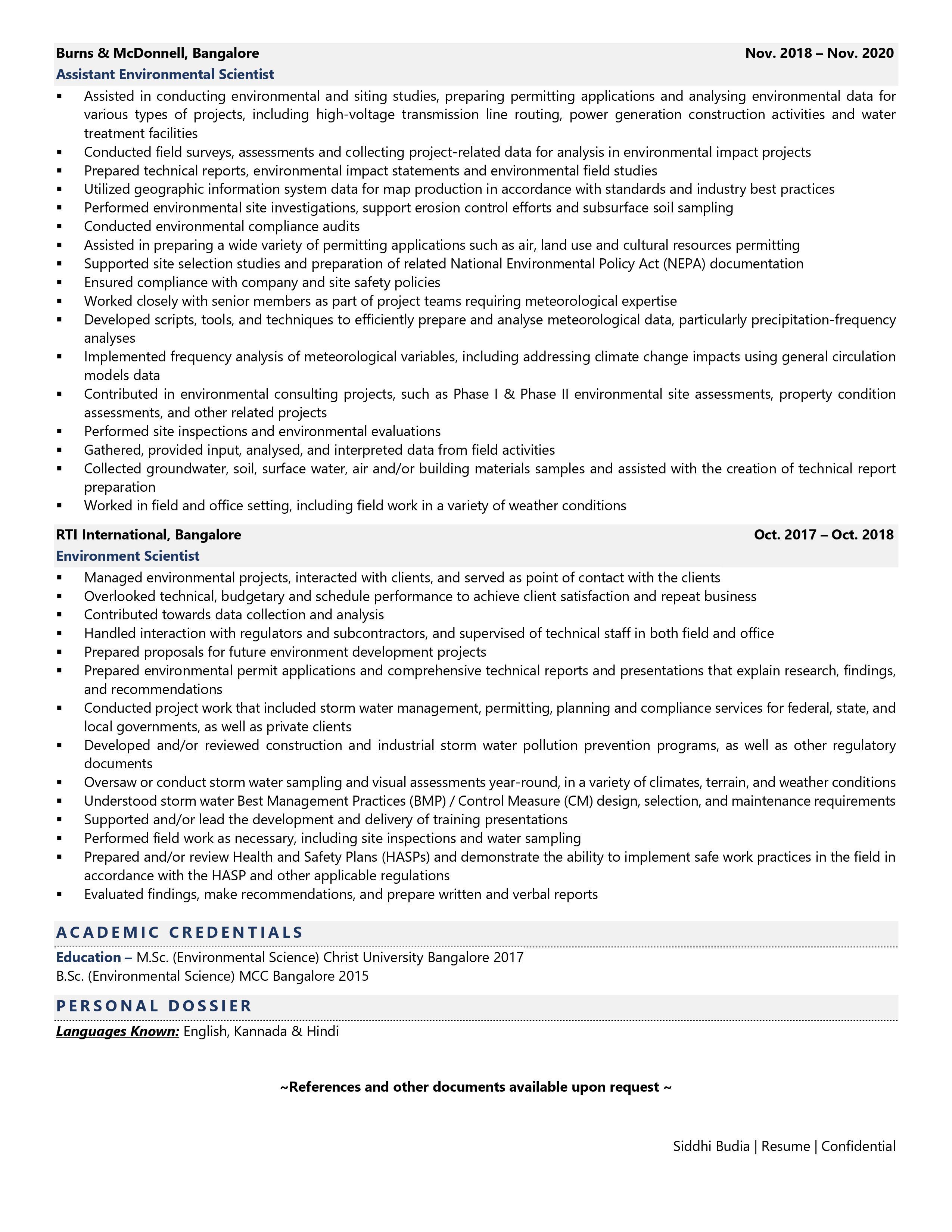 Environmental Scientist - Resume Example & Template