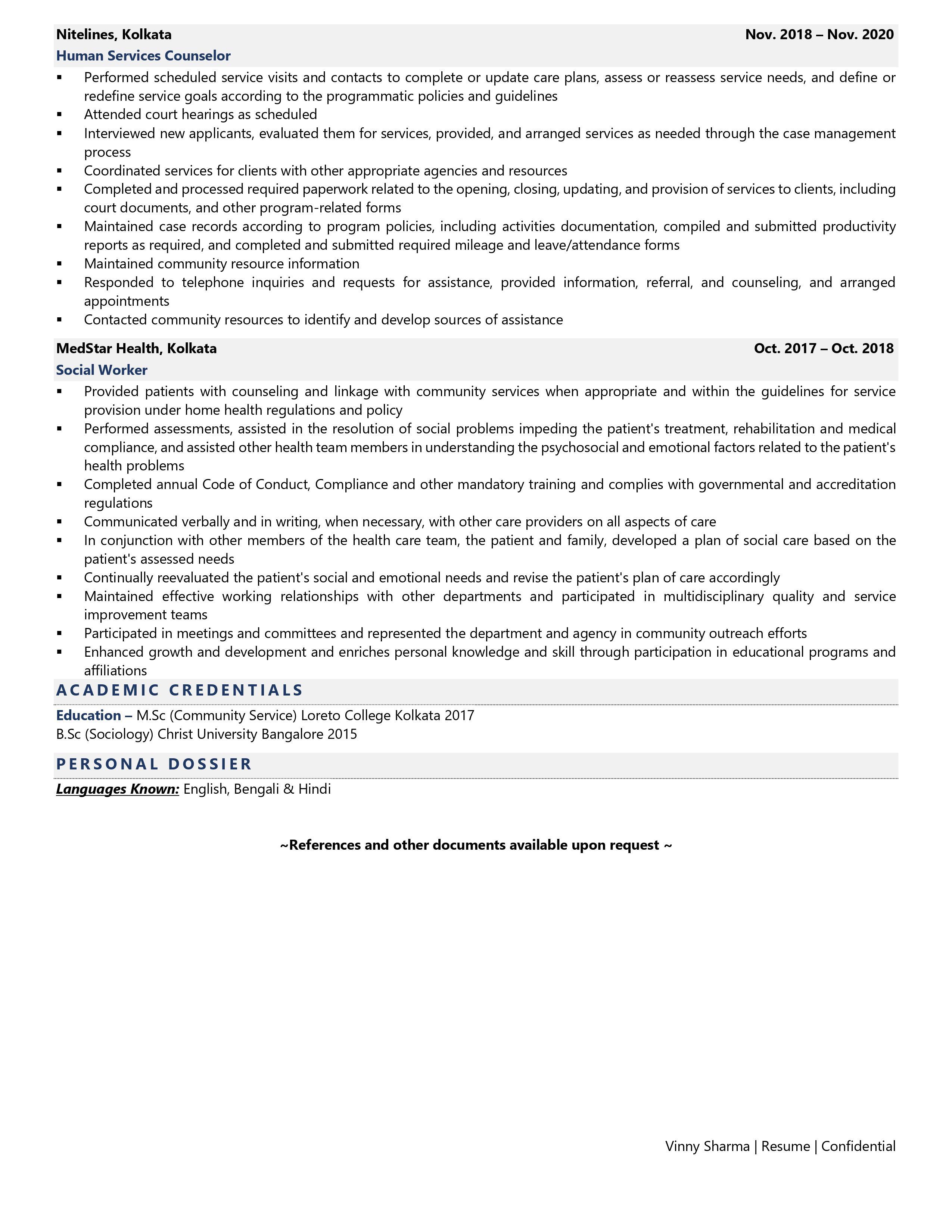 Social and Human Service Assistant - Resume Example & Template