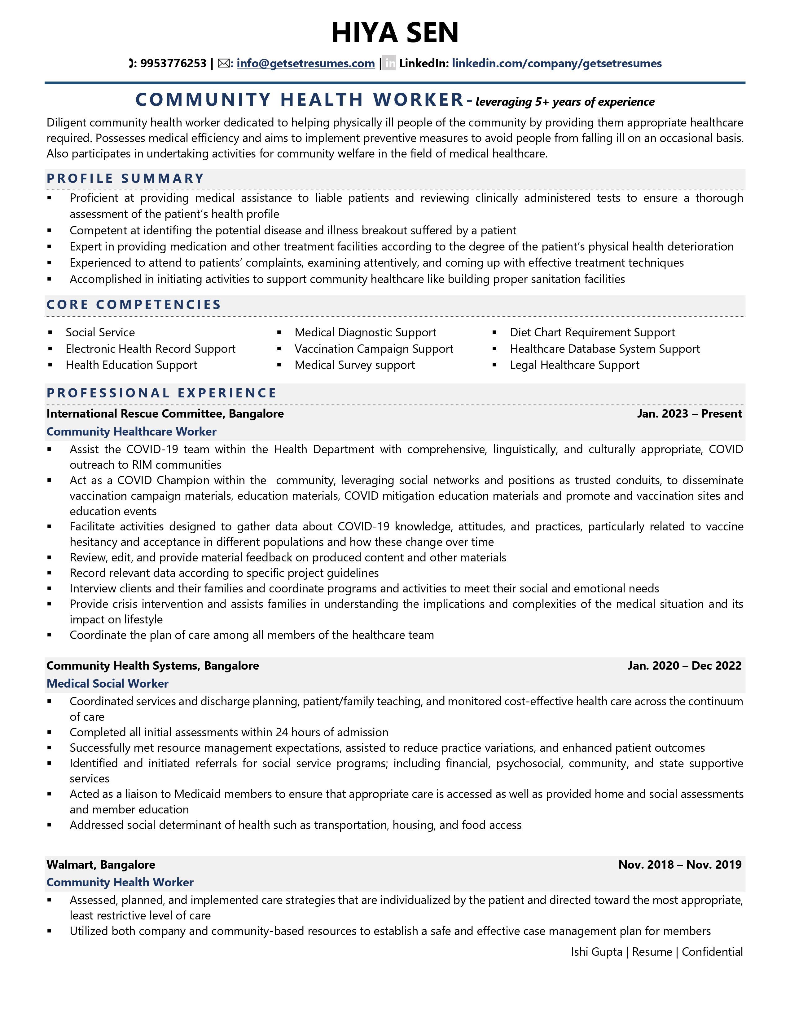 Community Health Worker - Resume Example & Template