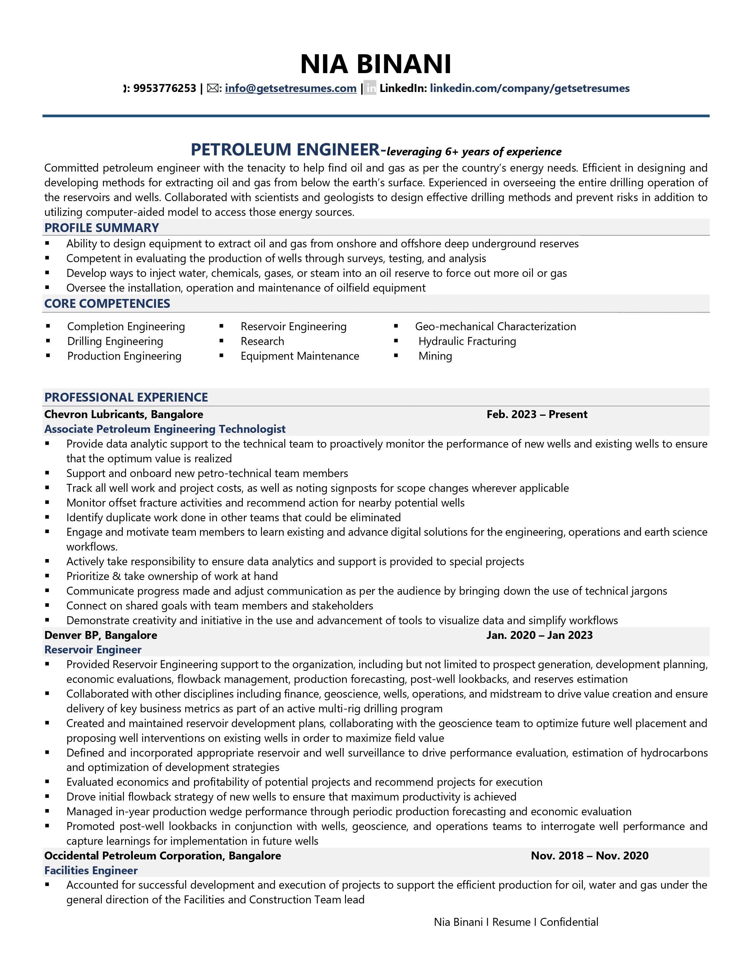 Petroleum Engineer - Resume Example & Template