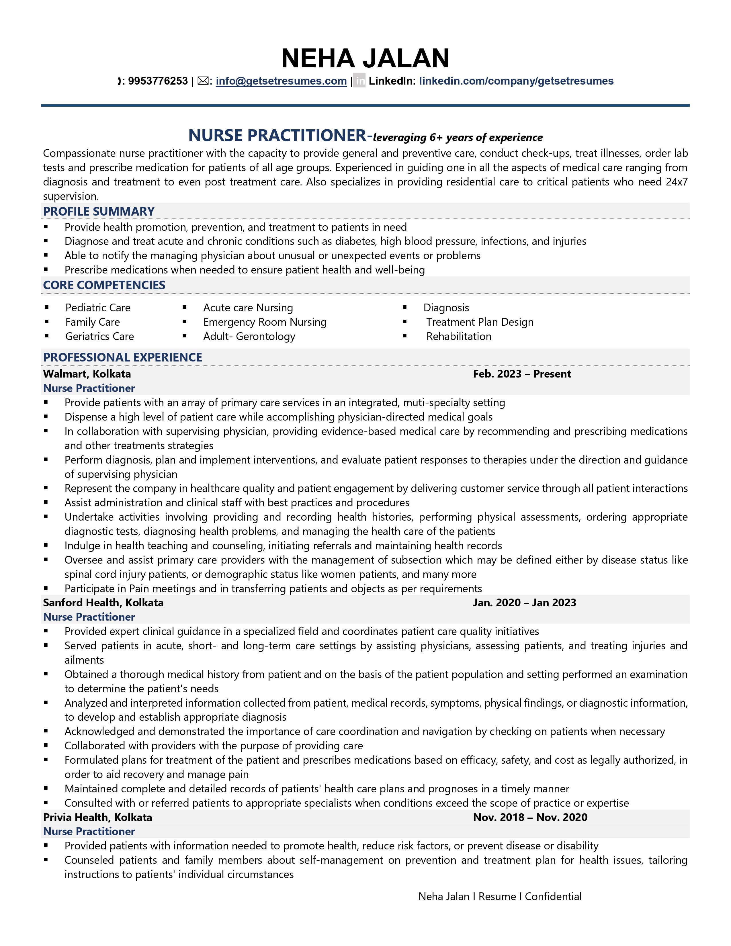 Nurse Practitioner - Resume Example & Template