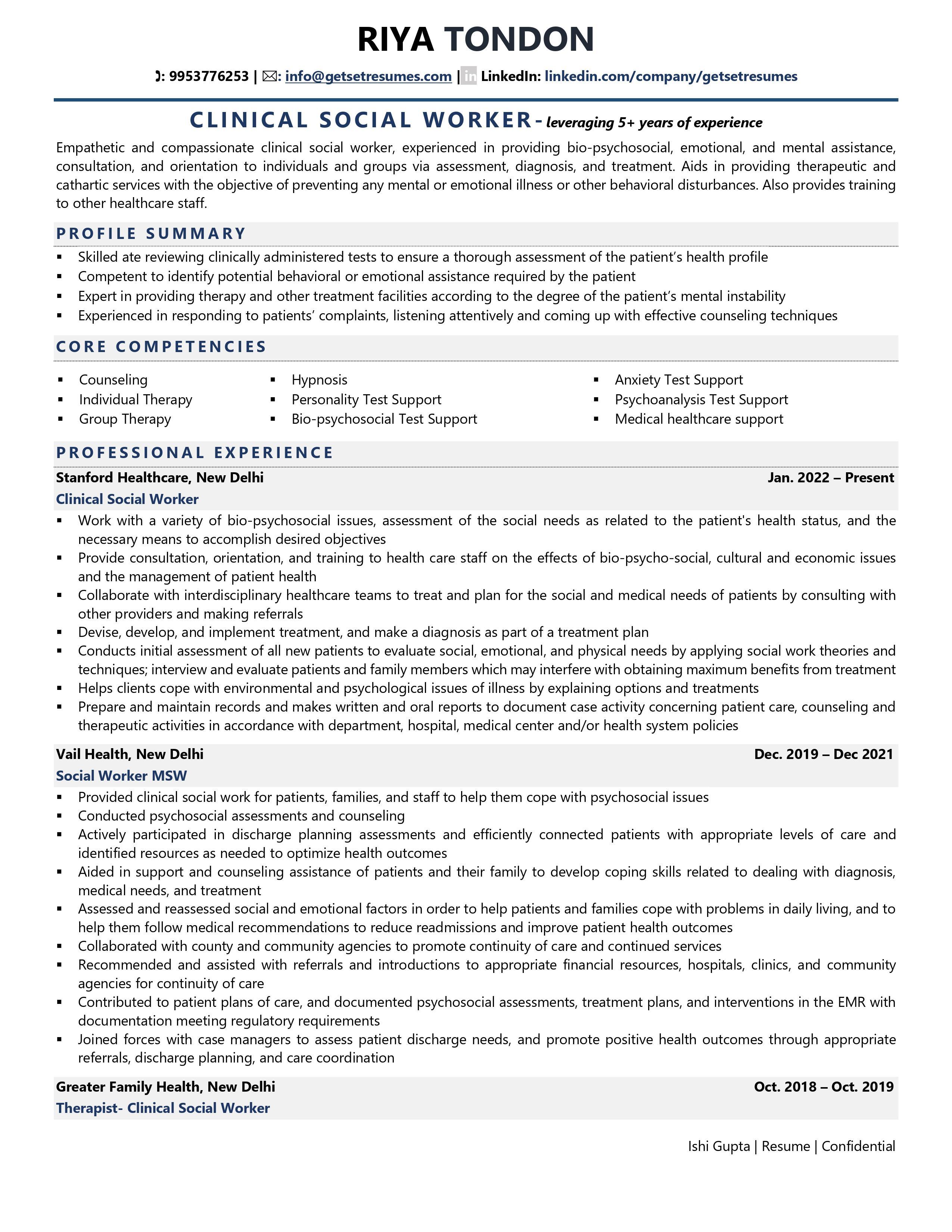 Clinical Social Worker - Resume Example & Template