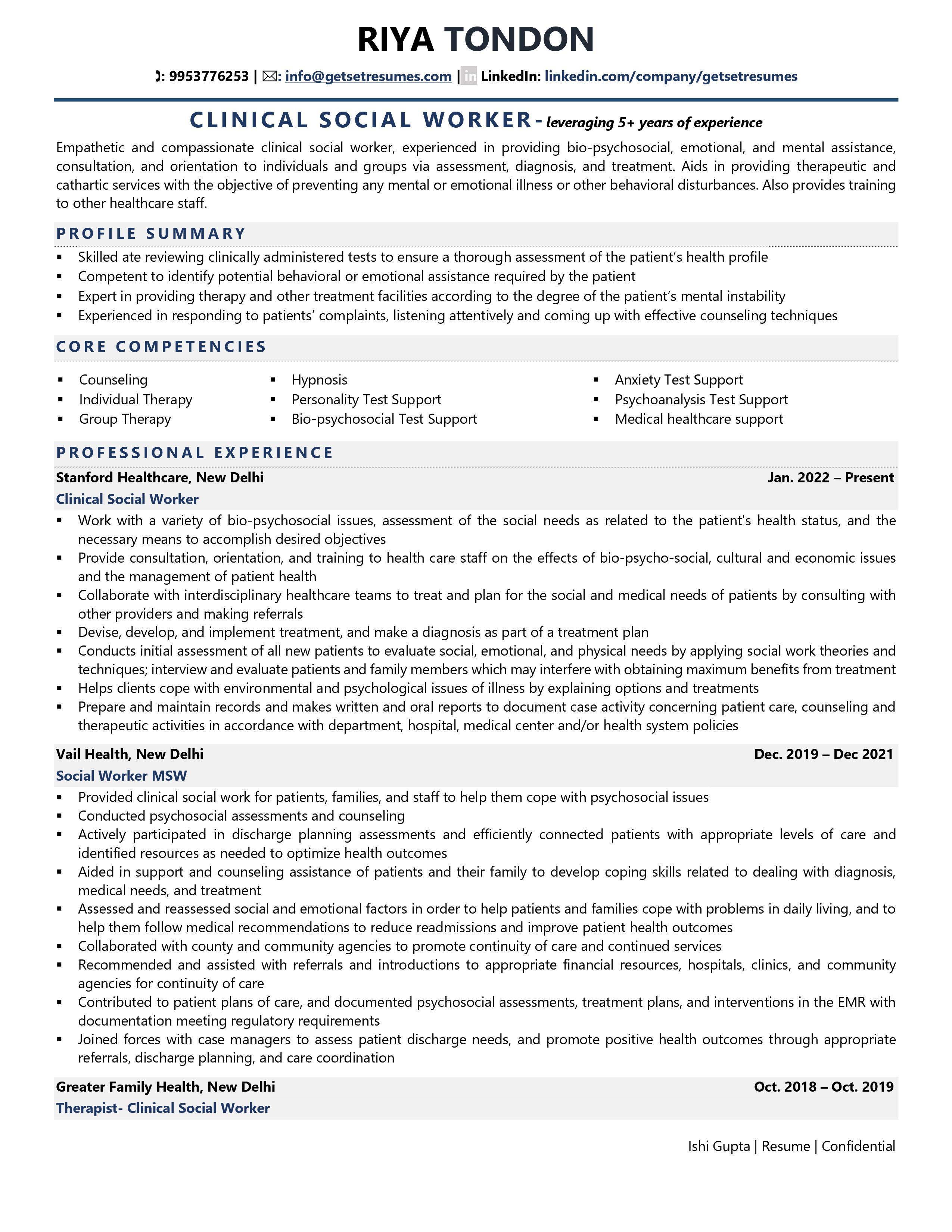 social service worker summary for resume