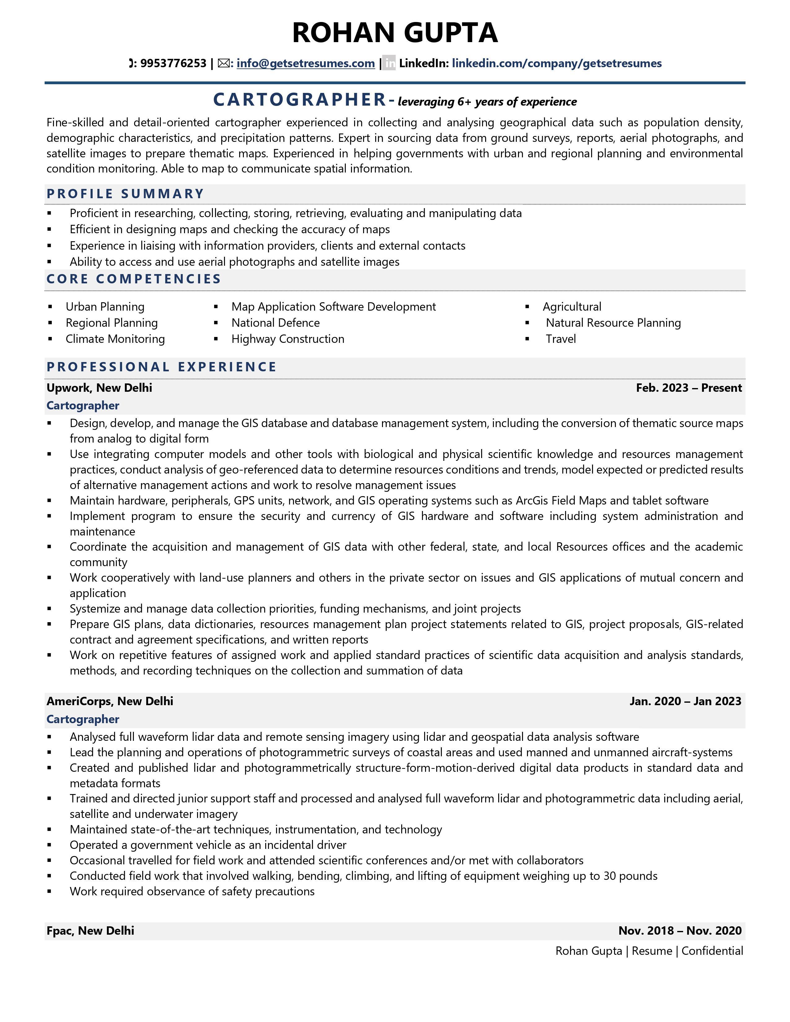 Cartographer - Resume Example & Template