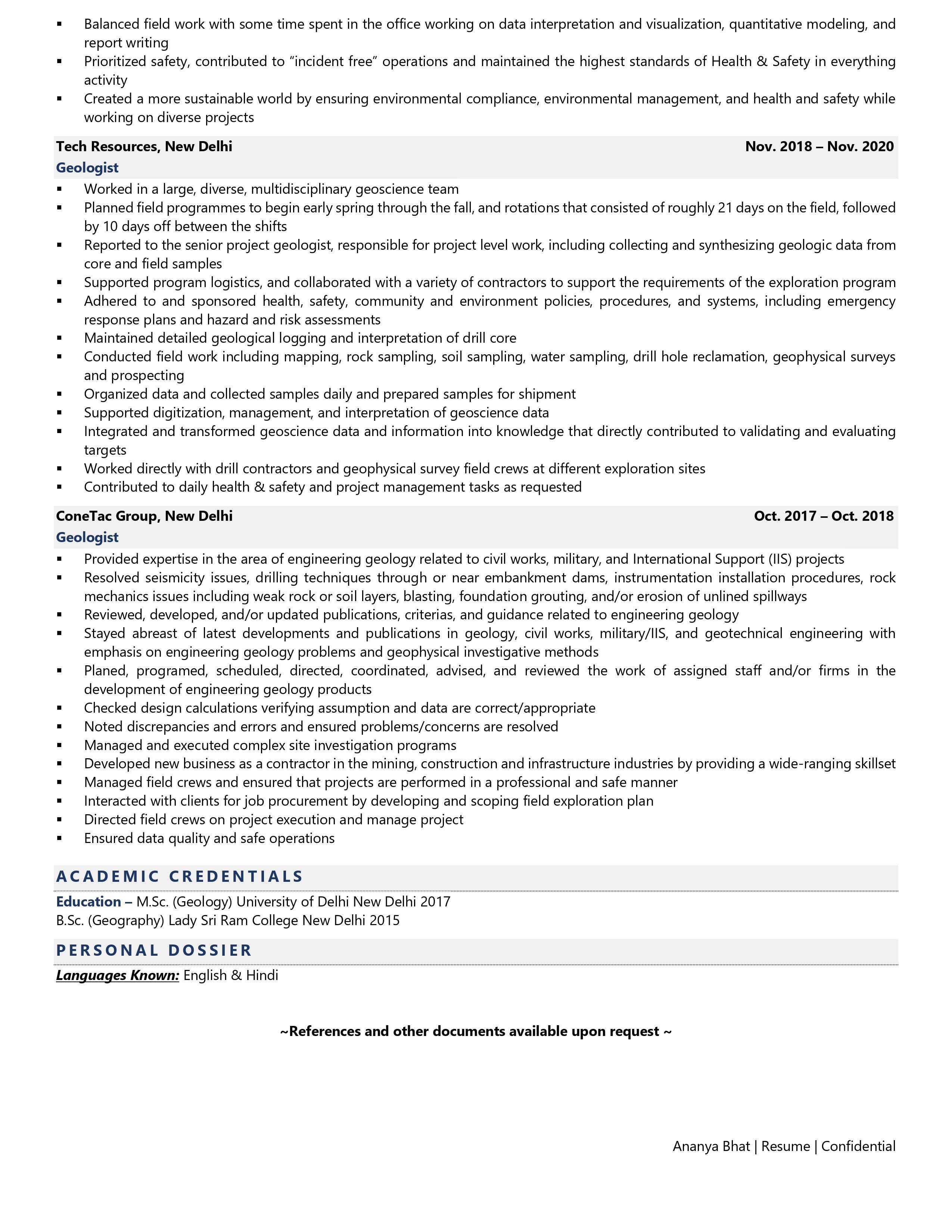Geologist - Resume Example & Template