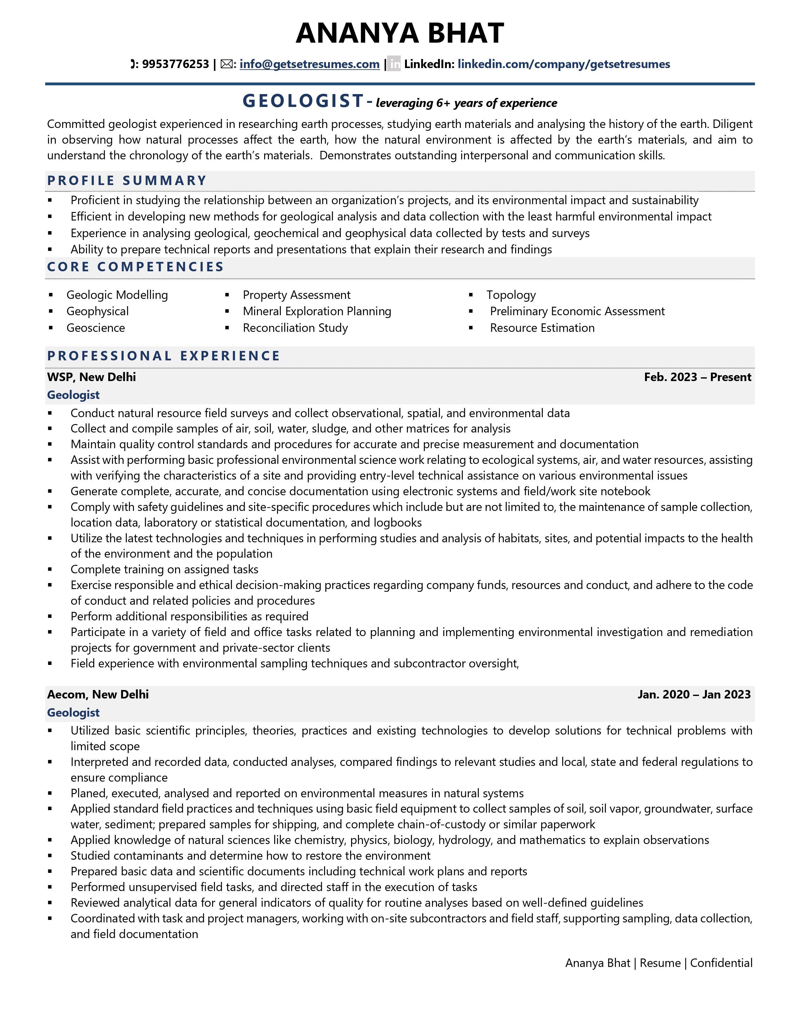 Geologist - Resume Example & Template