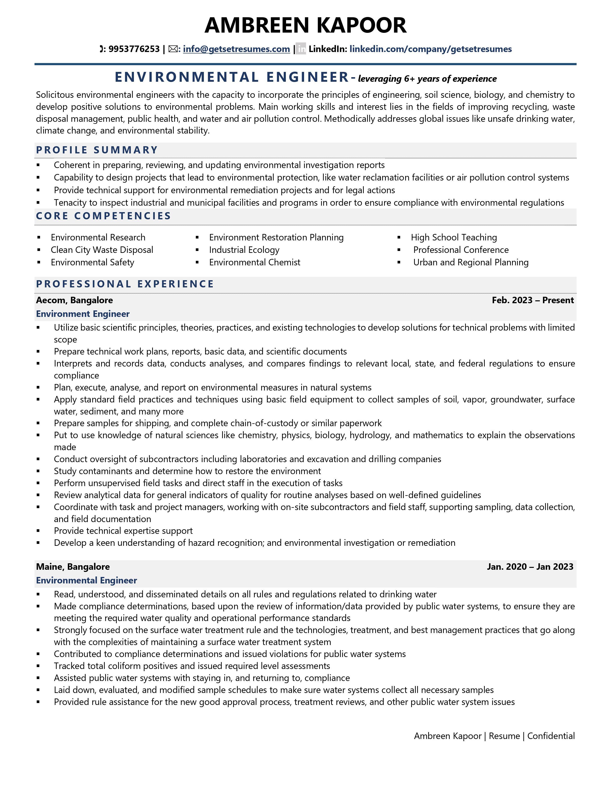 environmental consultant resume sample