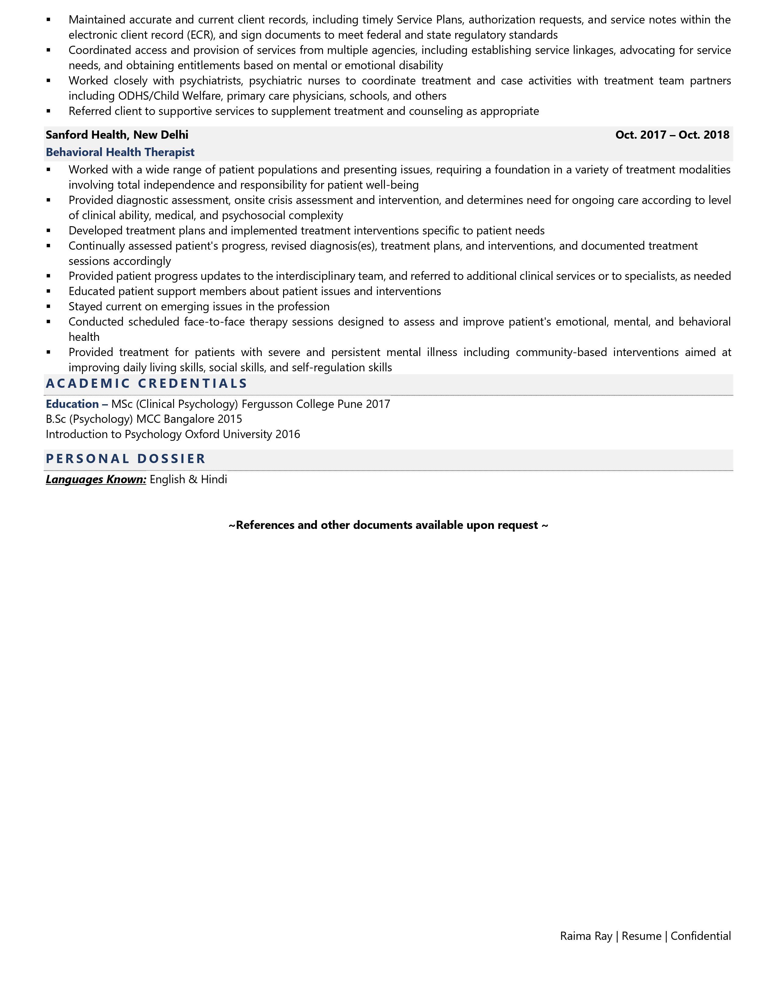 Mental Health Counselor - Resume Example & Template