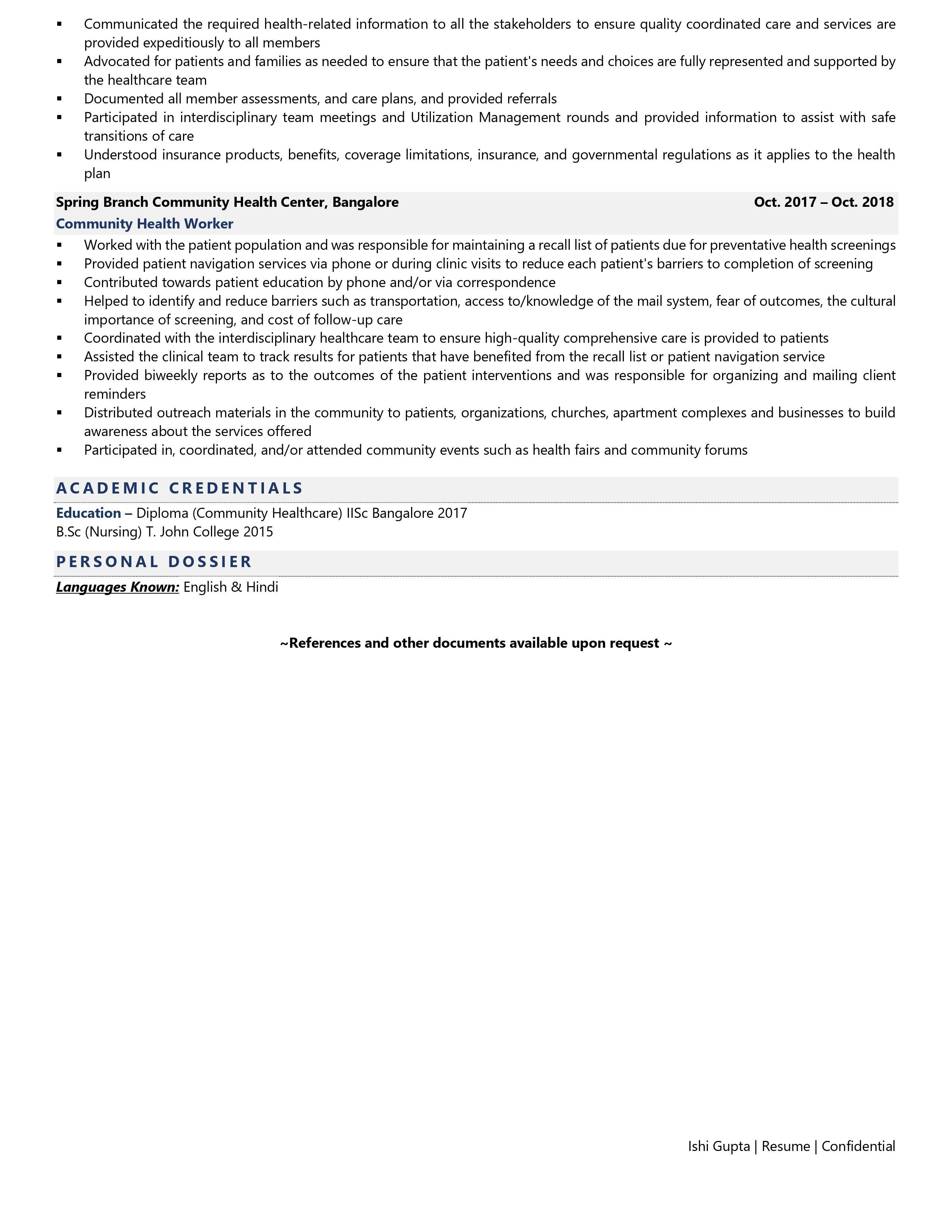 Community Health Worker - Resume Example & Template