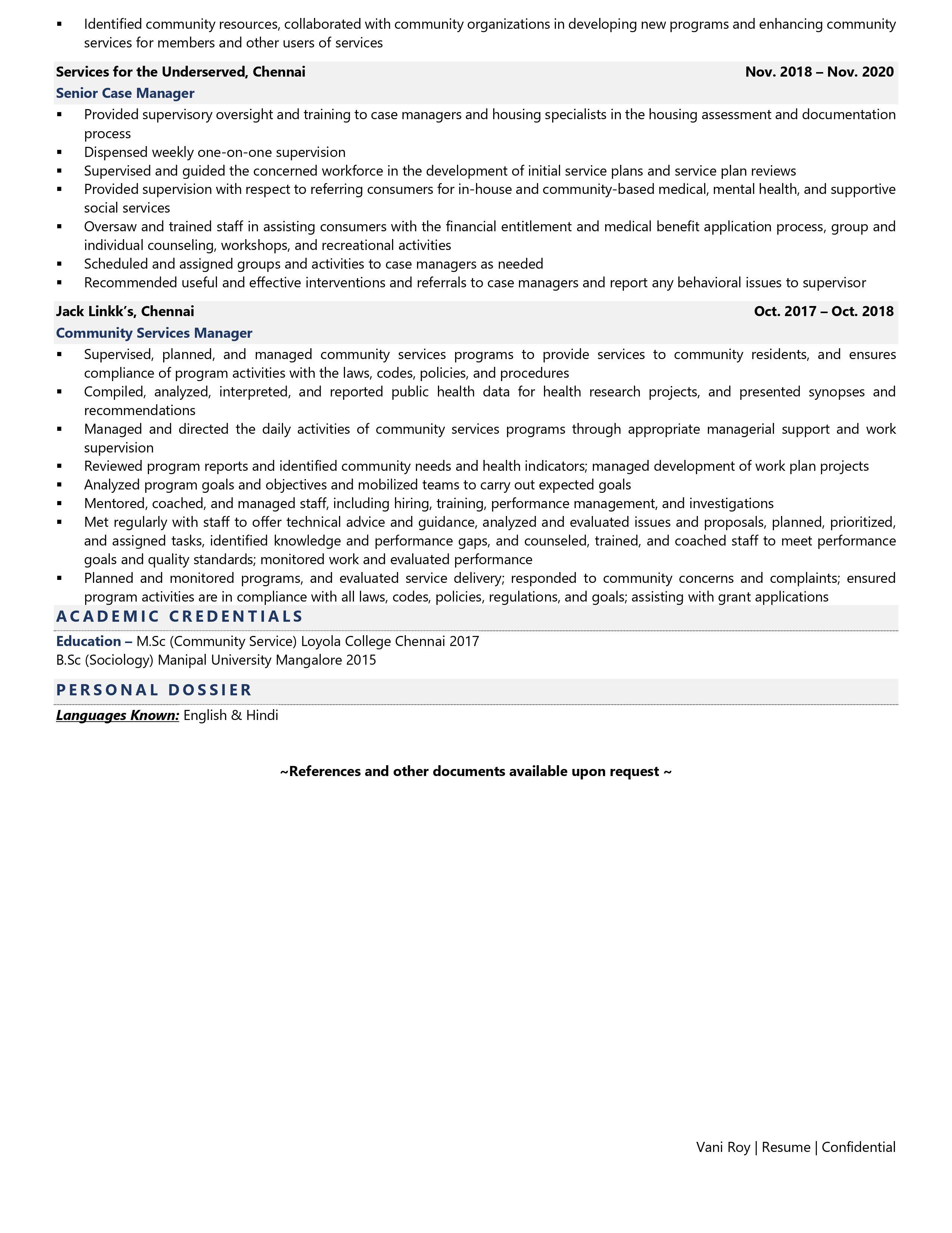 Social and Community Service Manager - Resume Example & Template