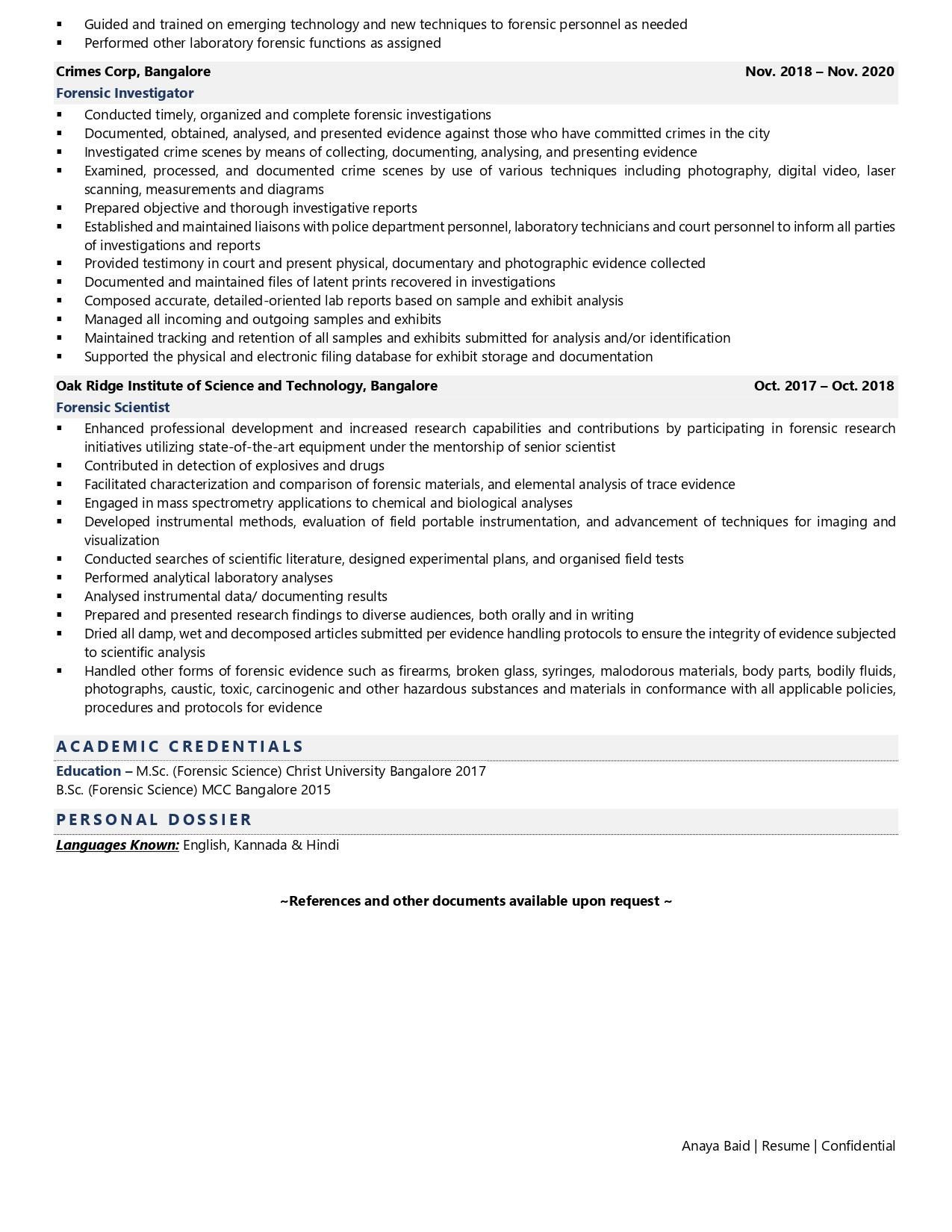 Forensic Science Technician - Resume Example & Template
