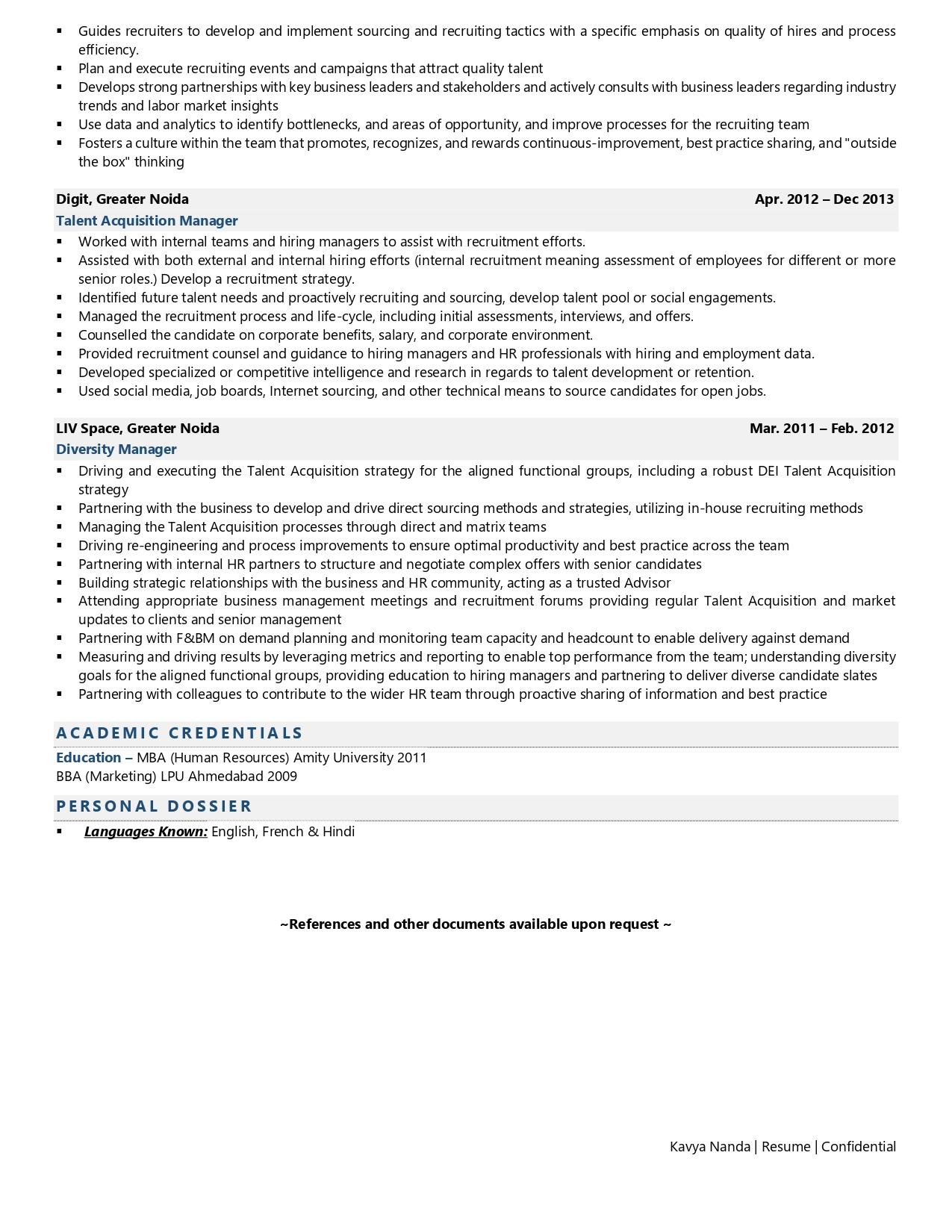 Talent Acquisition Manager - Resume Example & Template