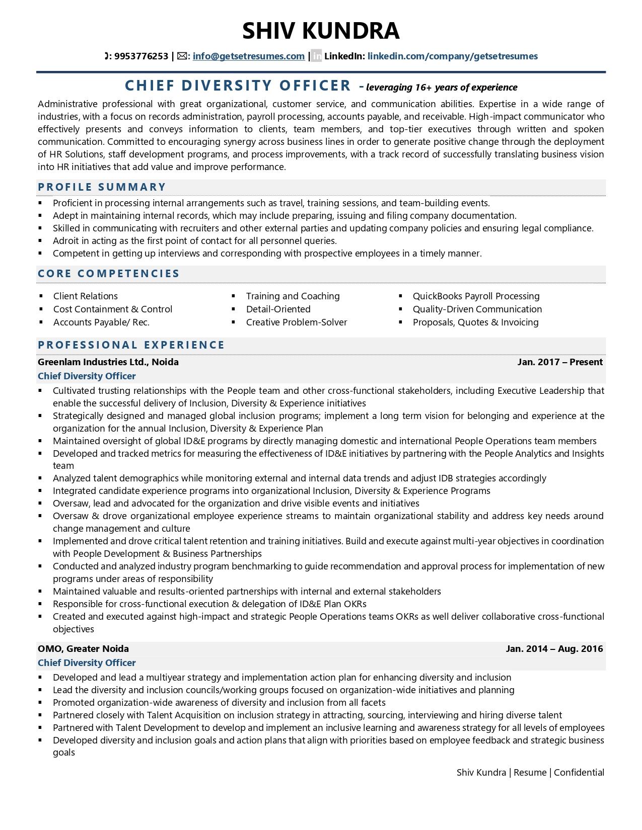 Chief Diversity Officer - Resume Example & Template