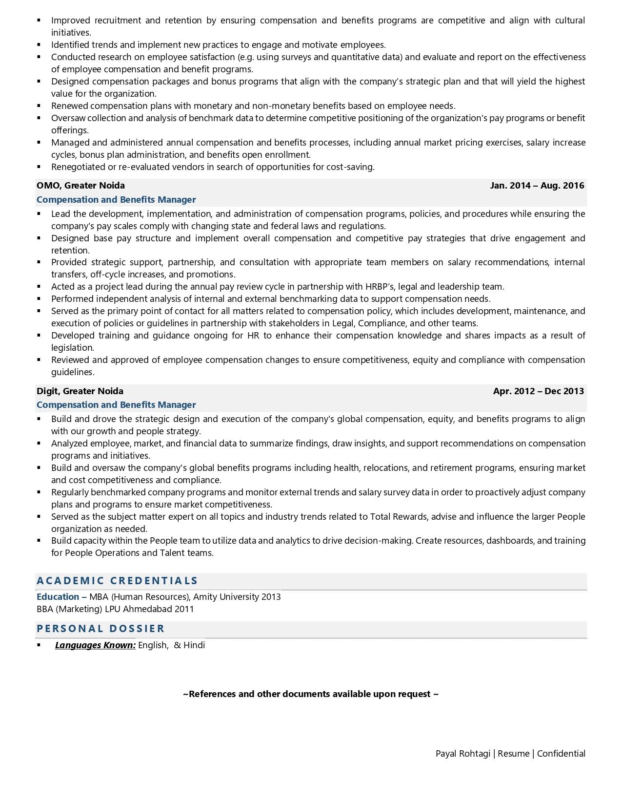 Compensation & Benefits Manager - Resume Example & Template