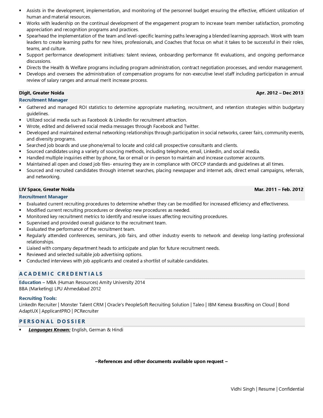 Recruitment Manager - Resume Example & Template