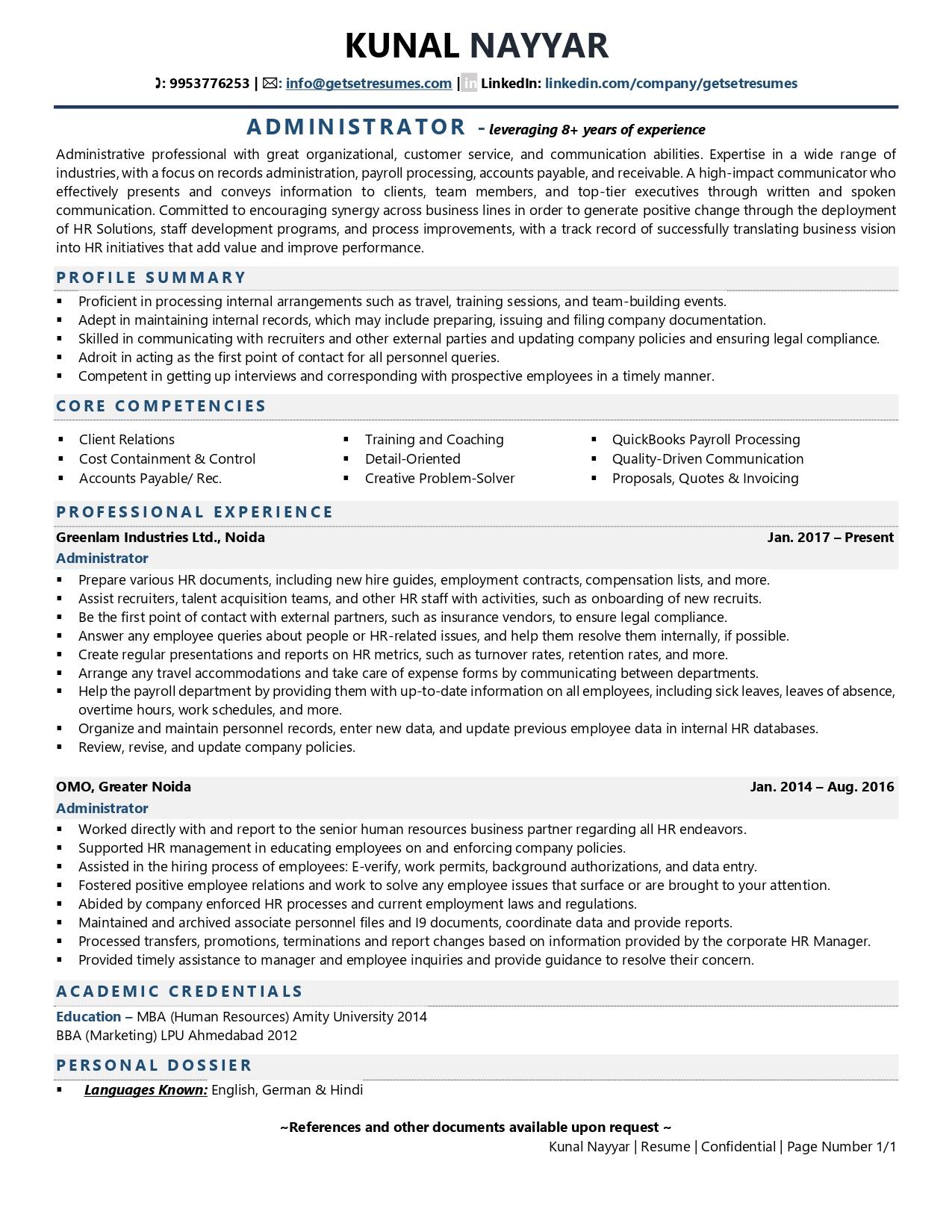 Administrator - Resume Example & Template