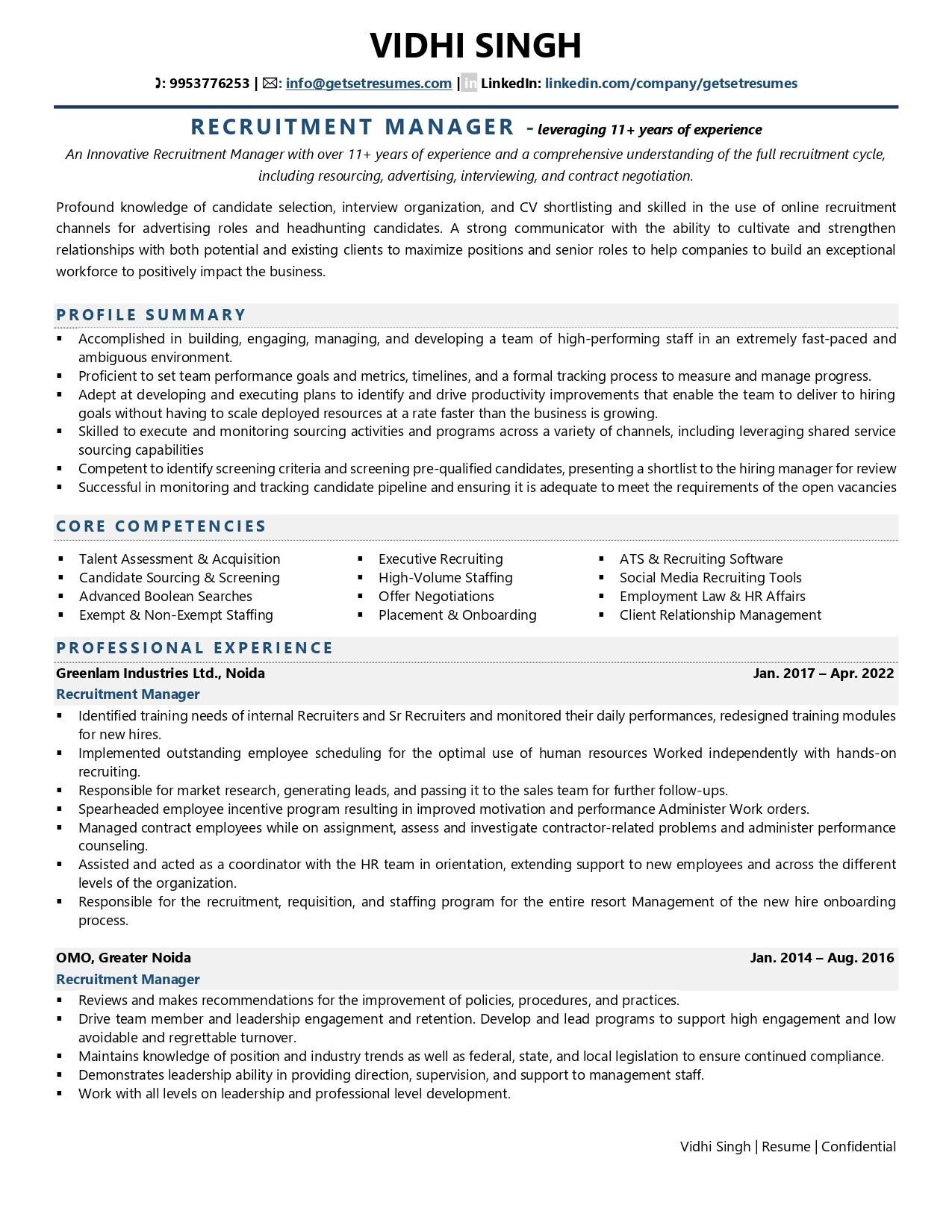 Recruitment Manager - Resume Example & Template