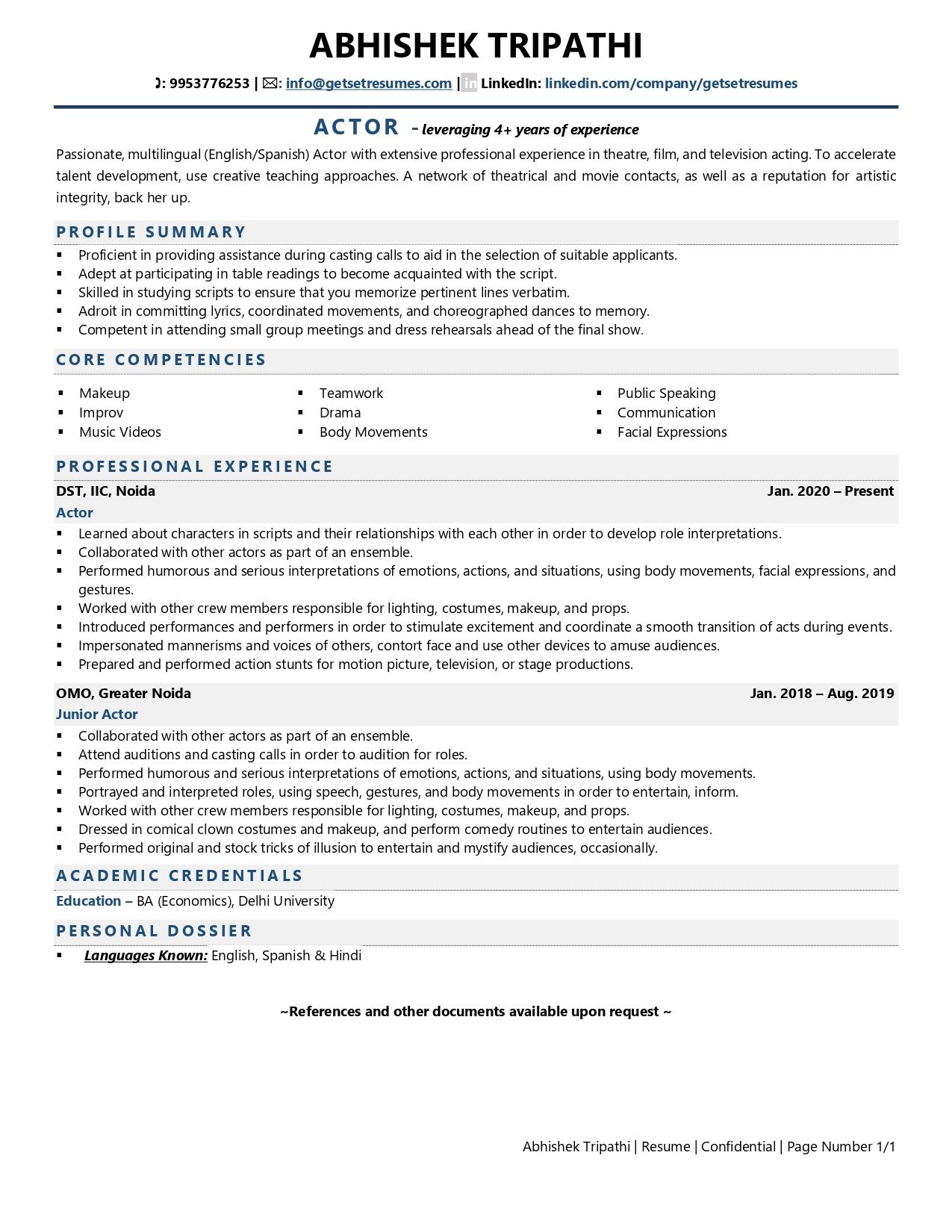 Actor - Resume Example & Template