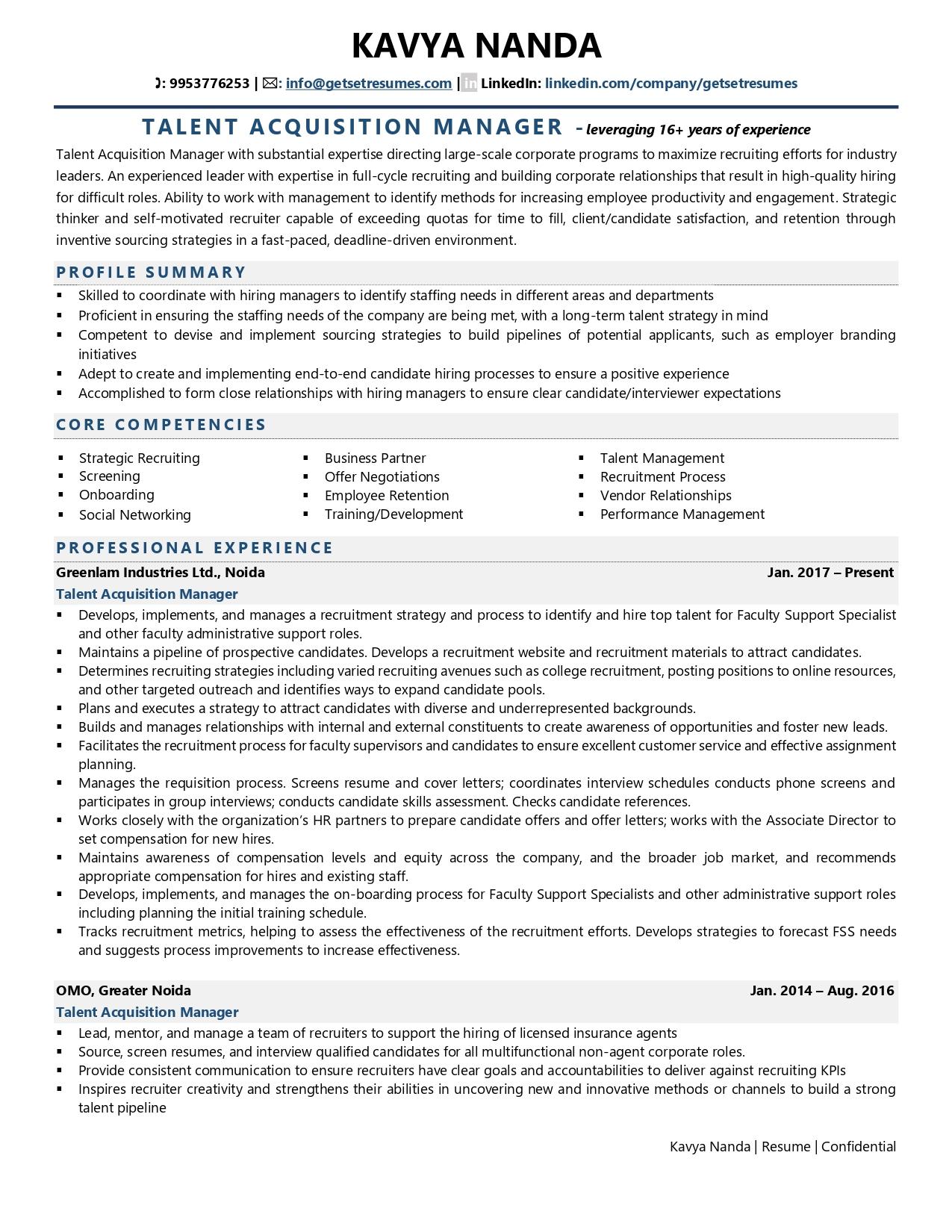 Talent Acquisition Manager Resume Examples & Template (with job winning