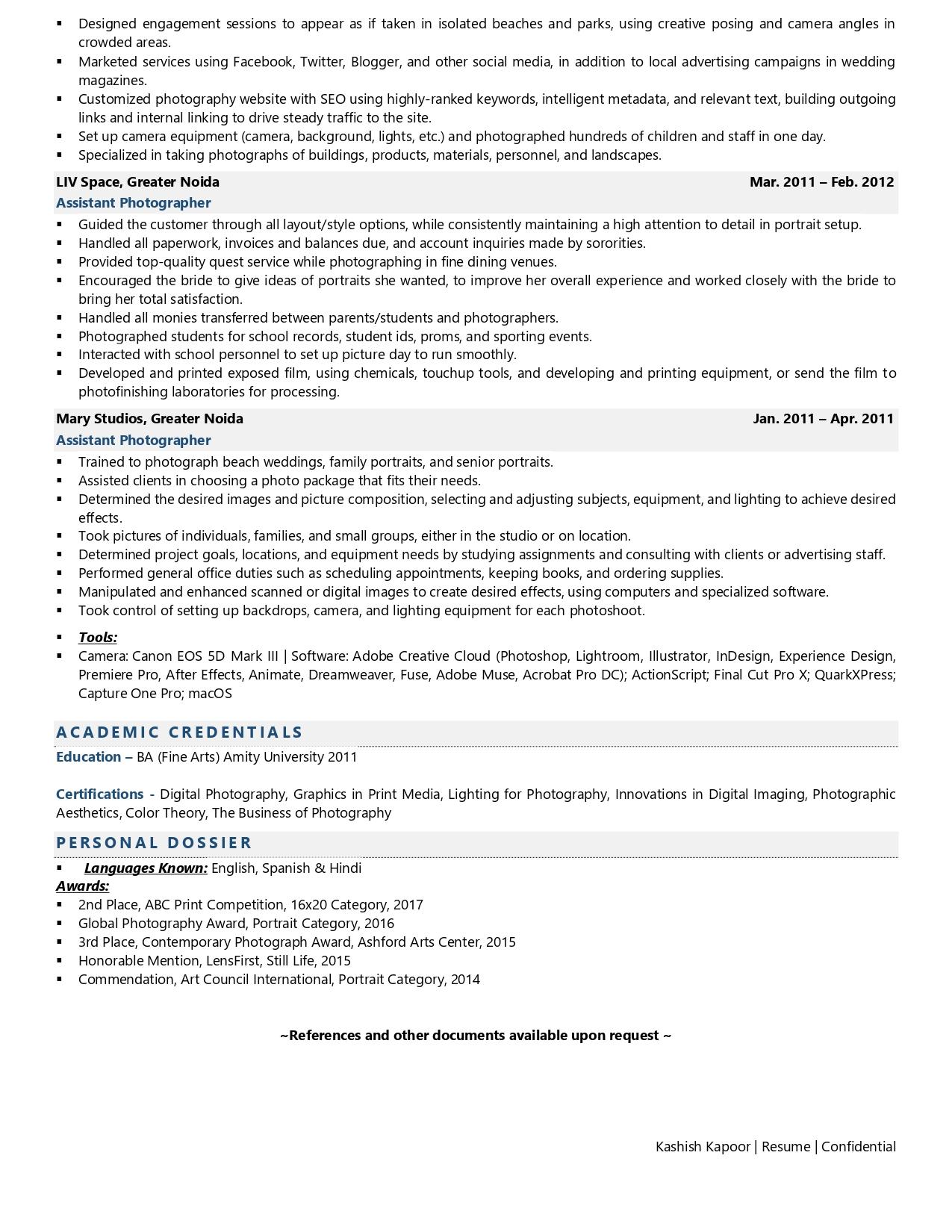 Photographer - Resume Example & Template