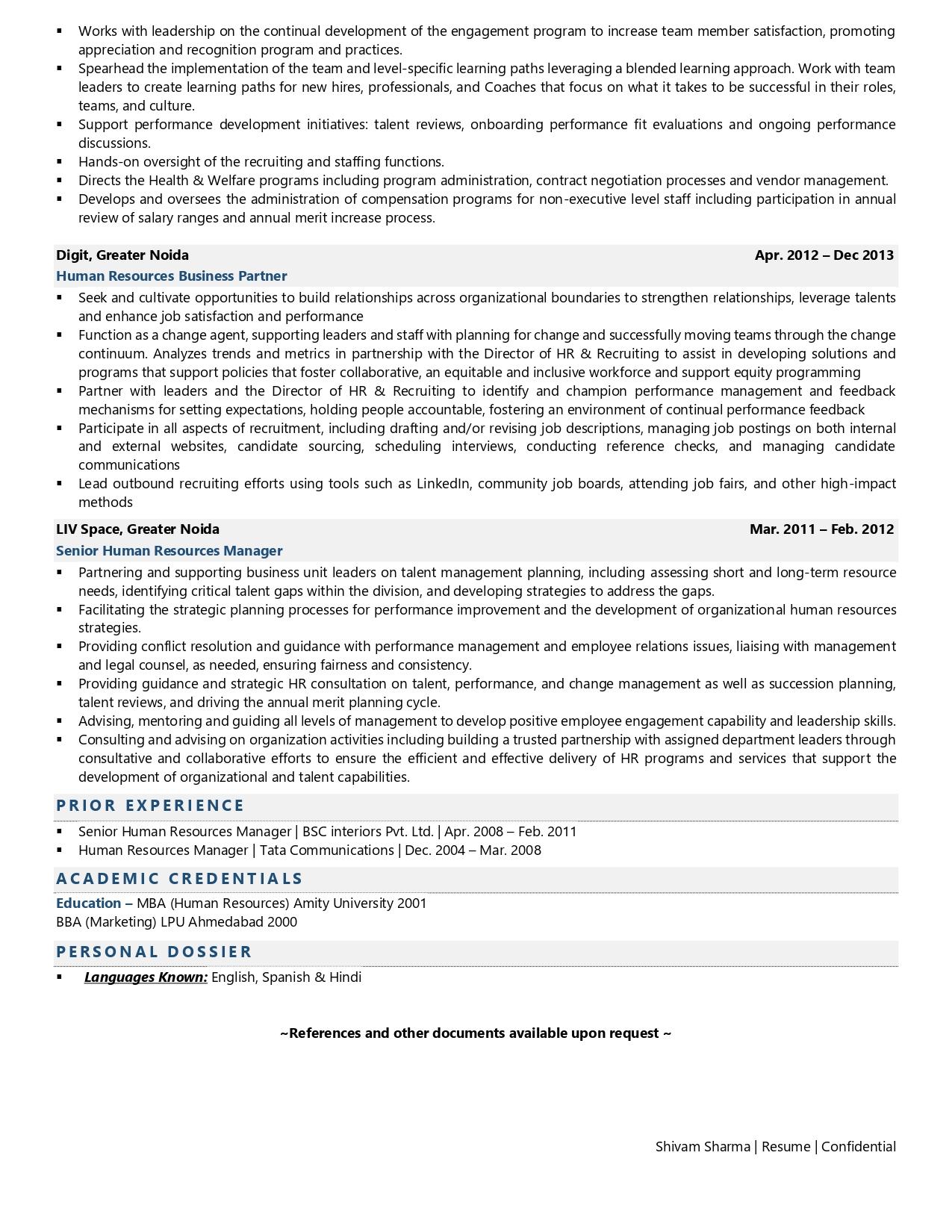 sample resume for hr director