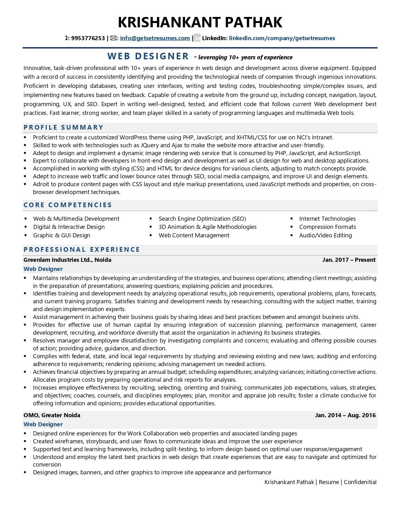 Web Designer - Resume Example & Template