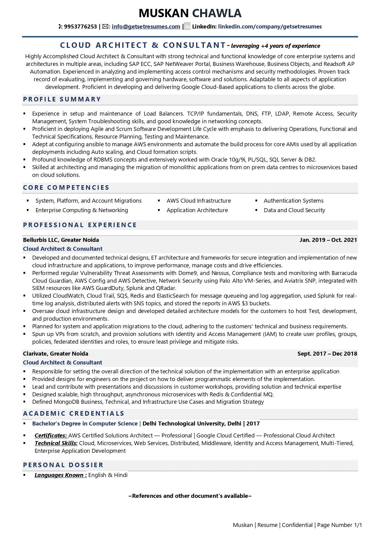 Cloud Architect & Consultant - Resume Example & Template