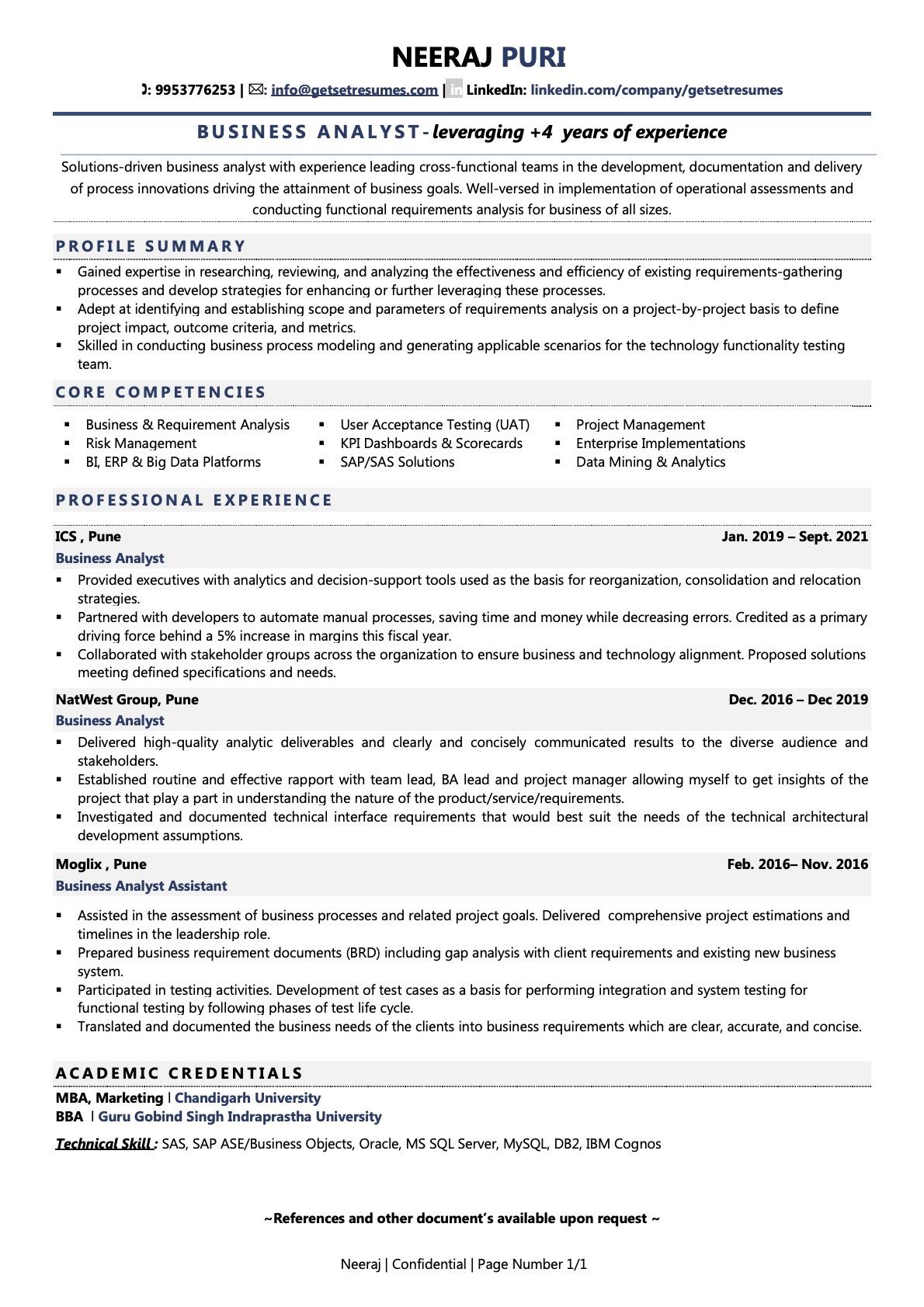 Business Analyst - Resume Example & Template