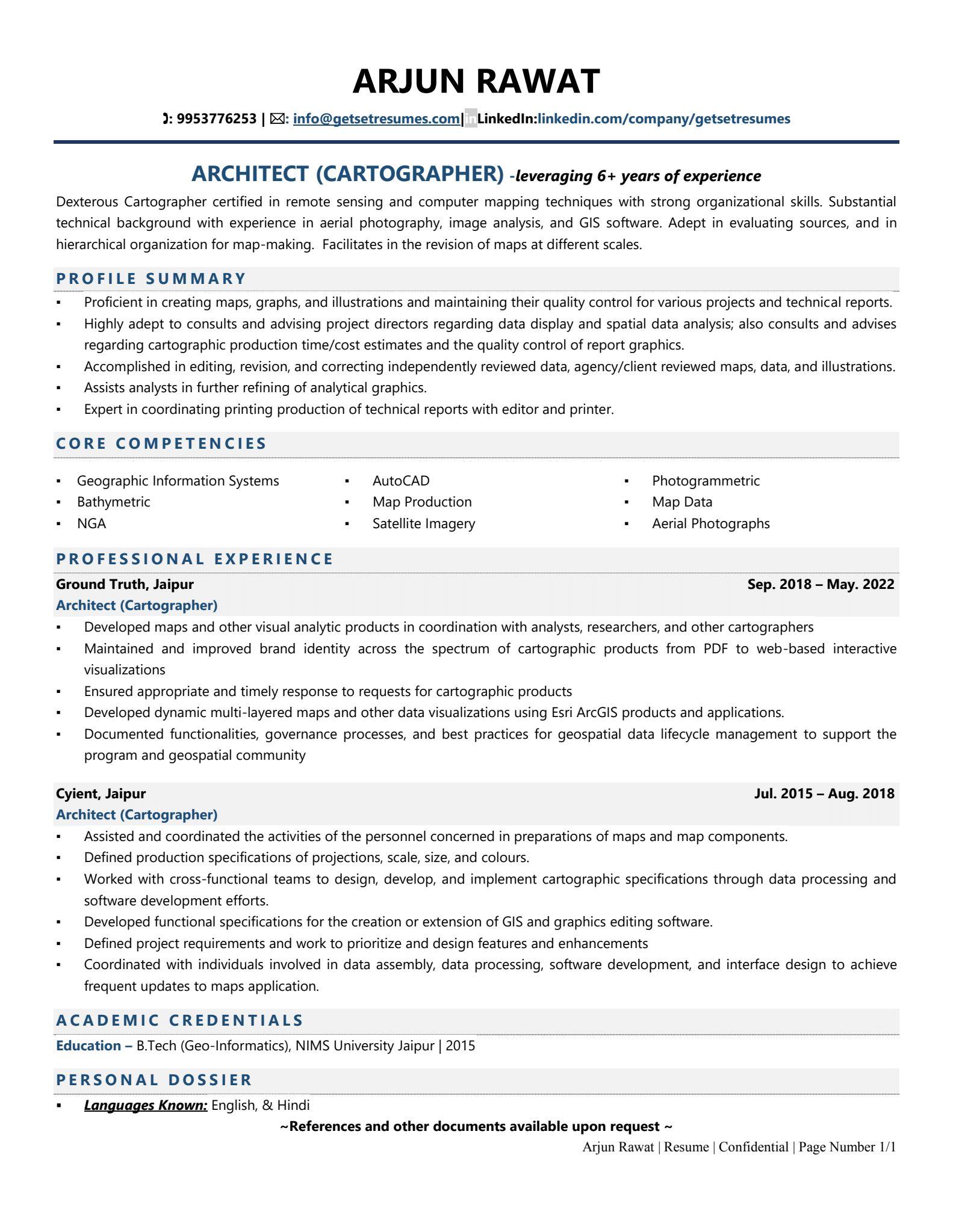 Architect (Cartographer) - Resume Example & Template