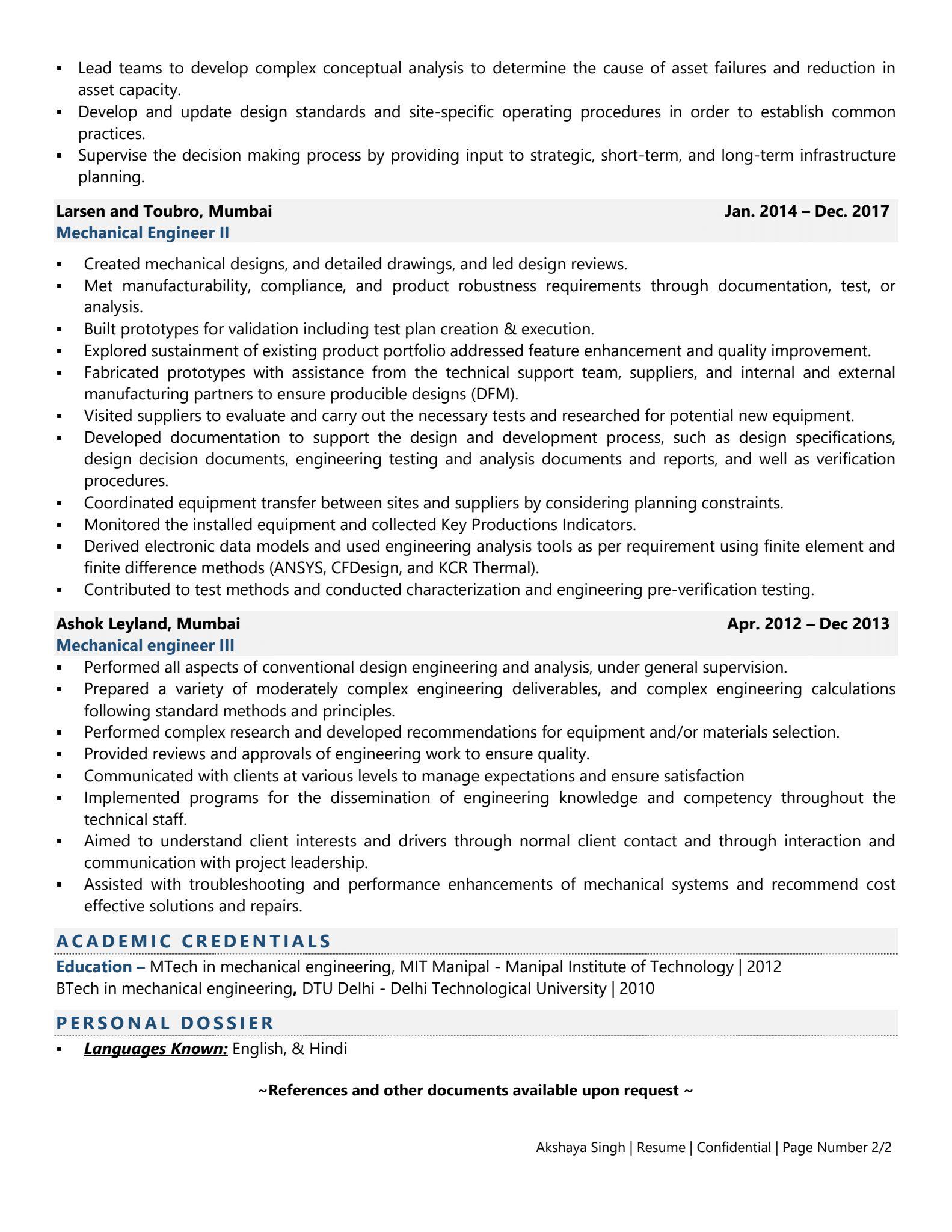 Mechanical Engineer - Resume Example & Template