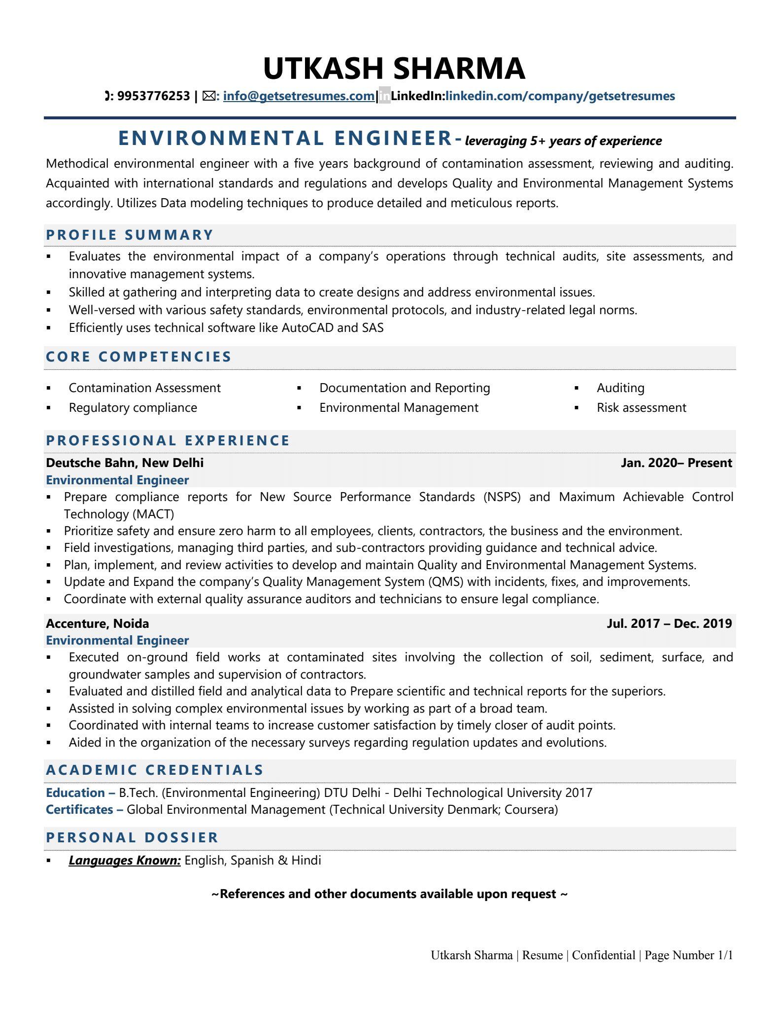 Environmental Engineer - Resume Example & Template