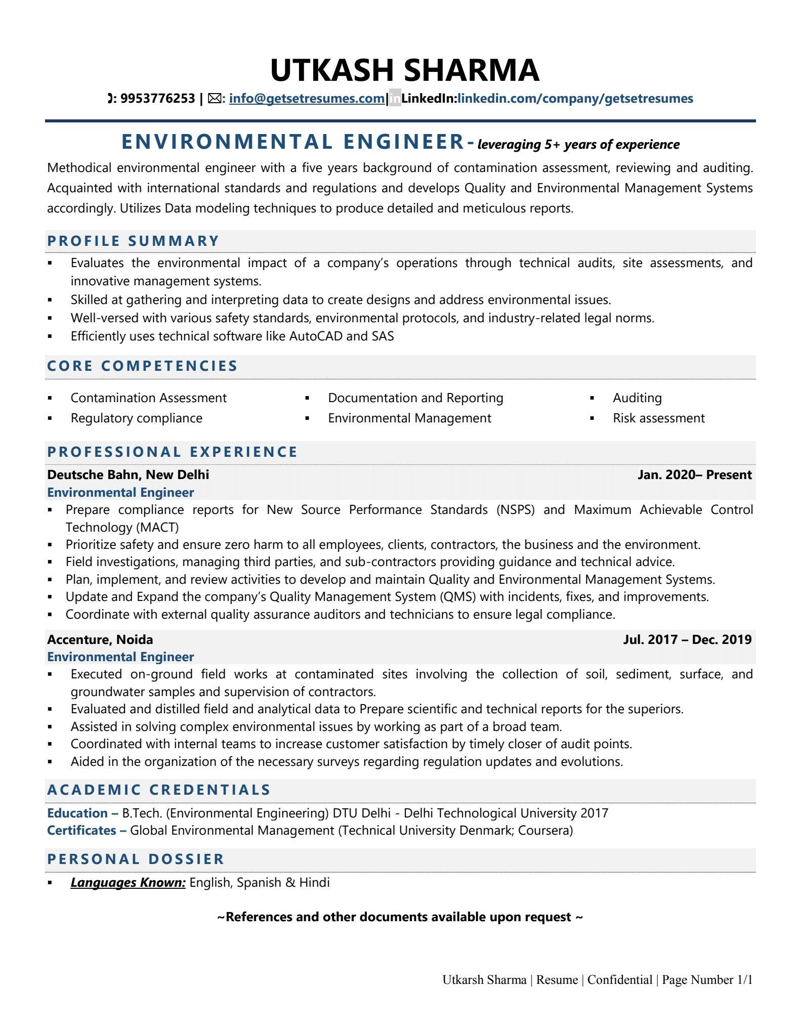 environmental engineer resume sample