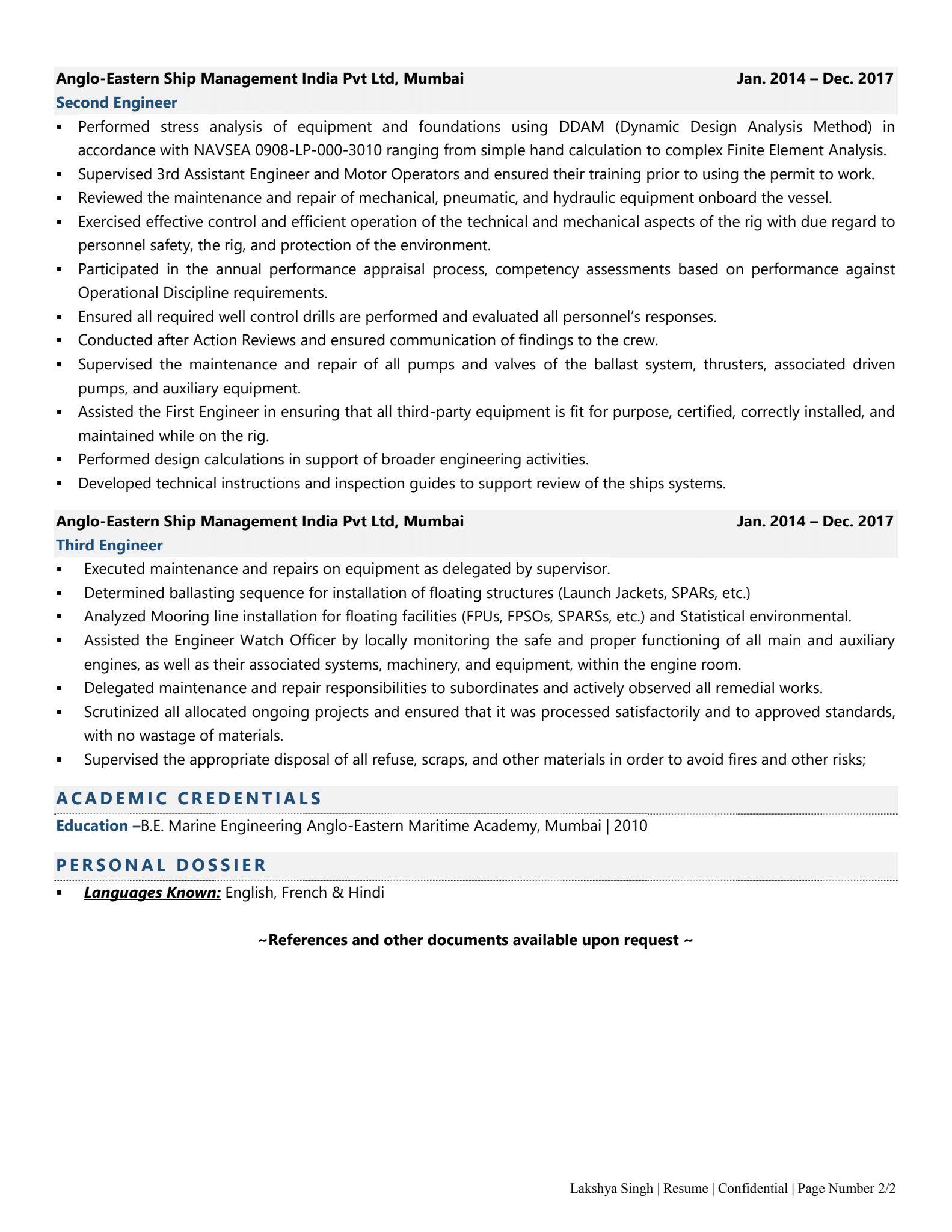 Marine Engineer & Architect - Resume Example & Template