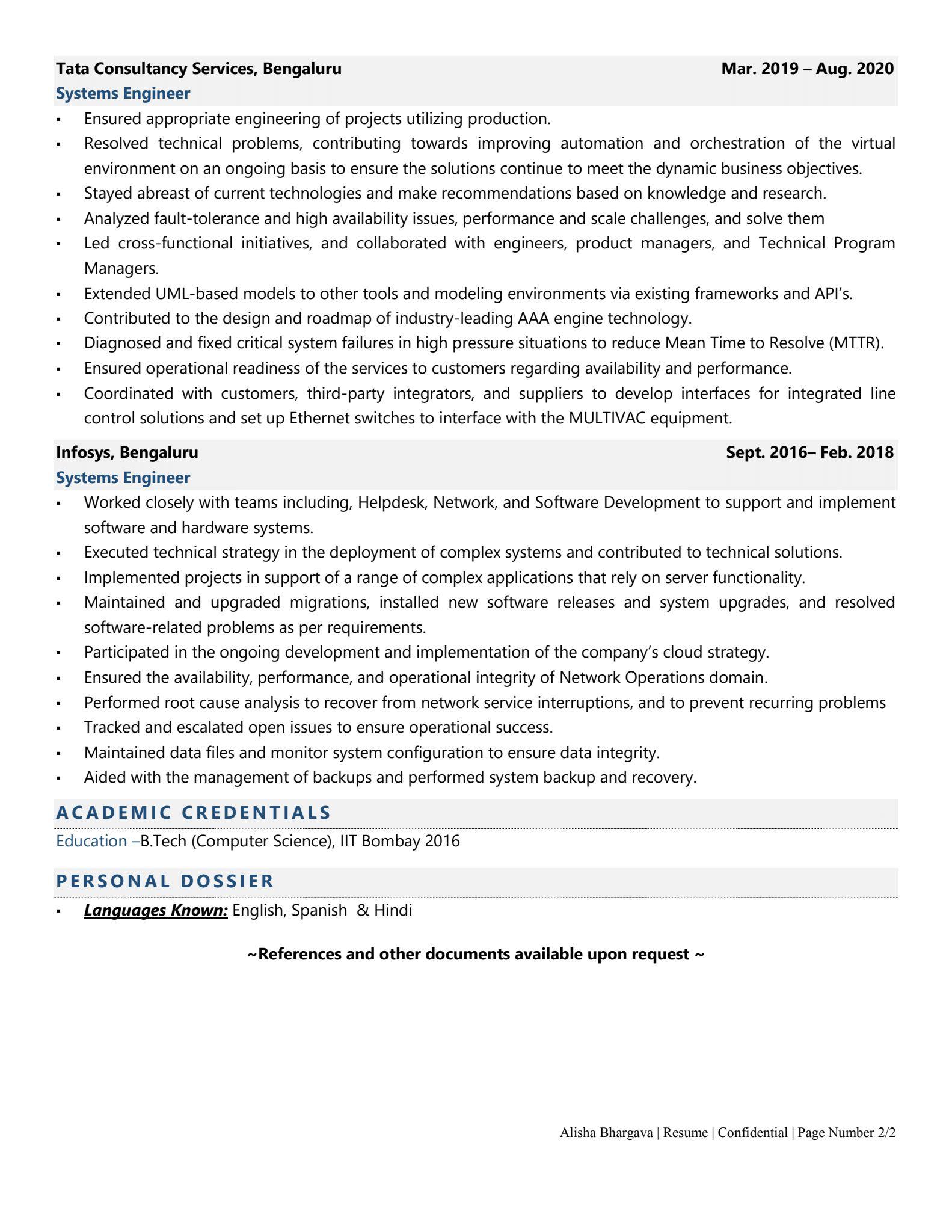 Systems Engineer - Resume Example & Template