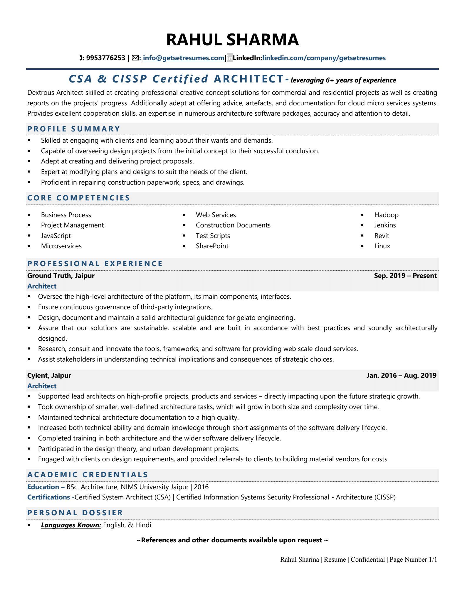 Architect - Resume Example & Template