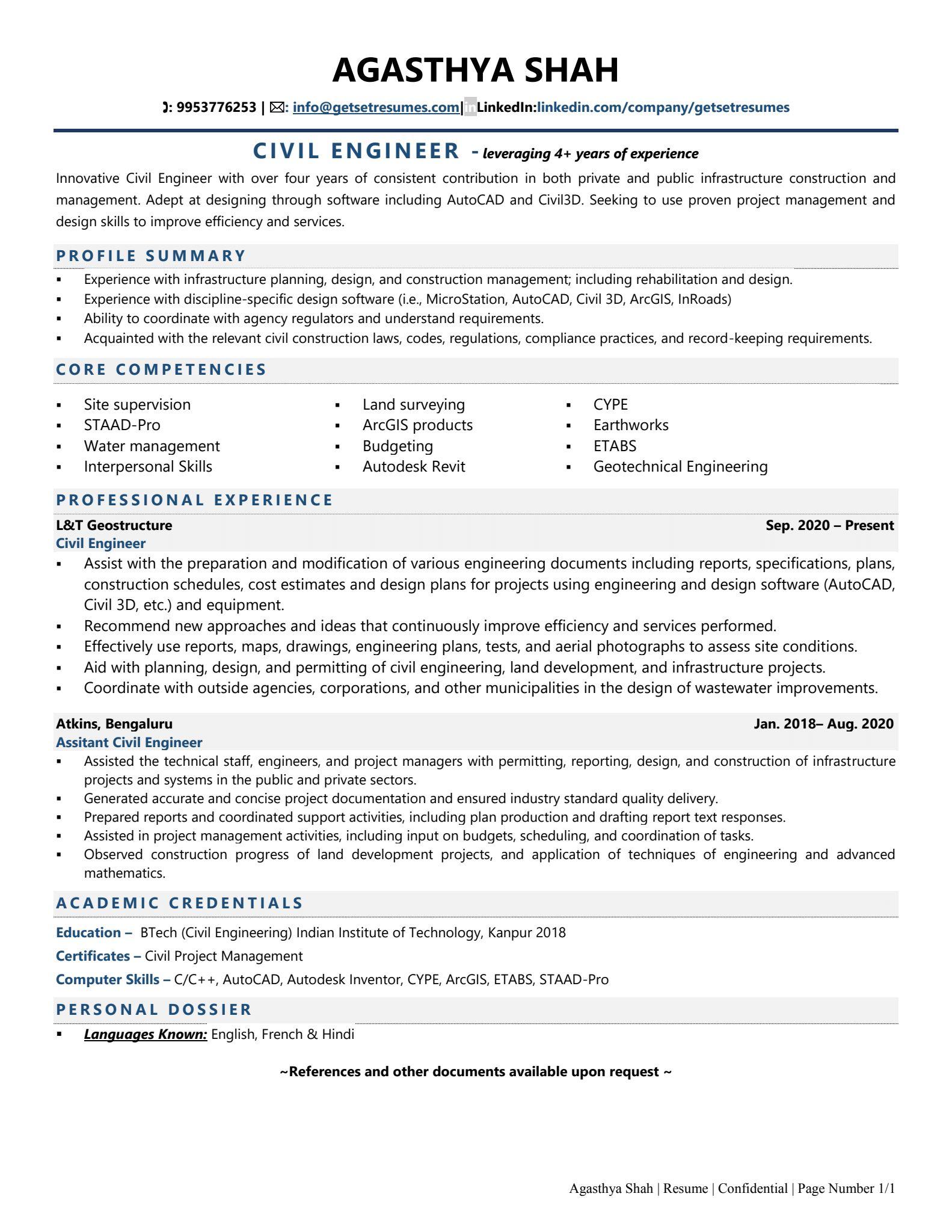 Civil Engineer - Resume Example & Template