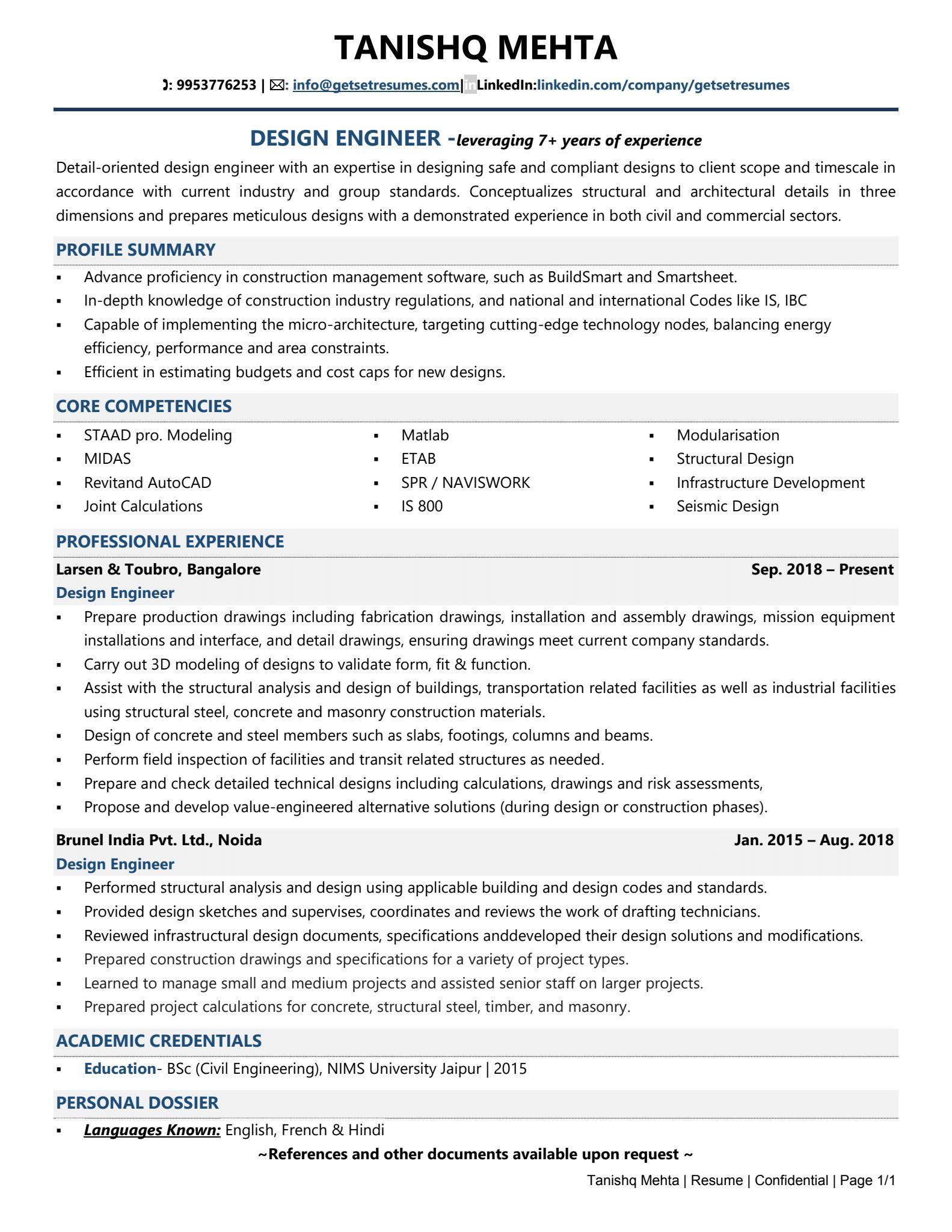 Design Engineer - Resume Example & Template