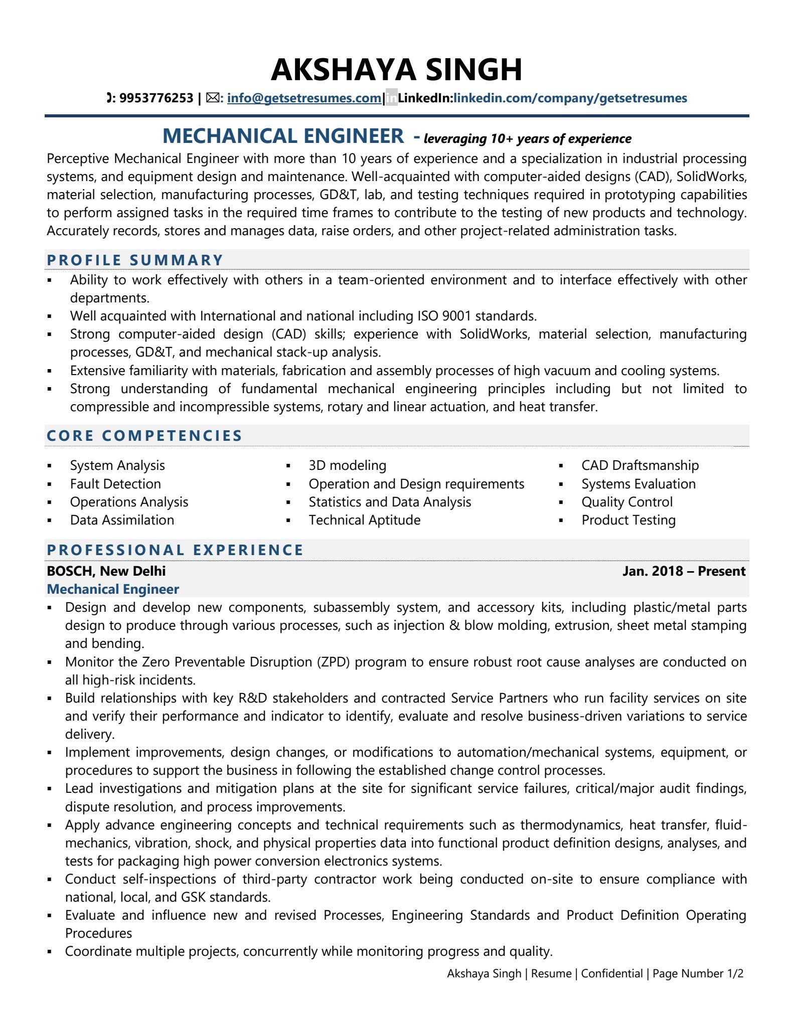 resume examples mechanical engineer