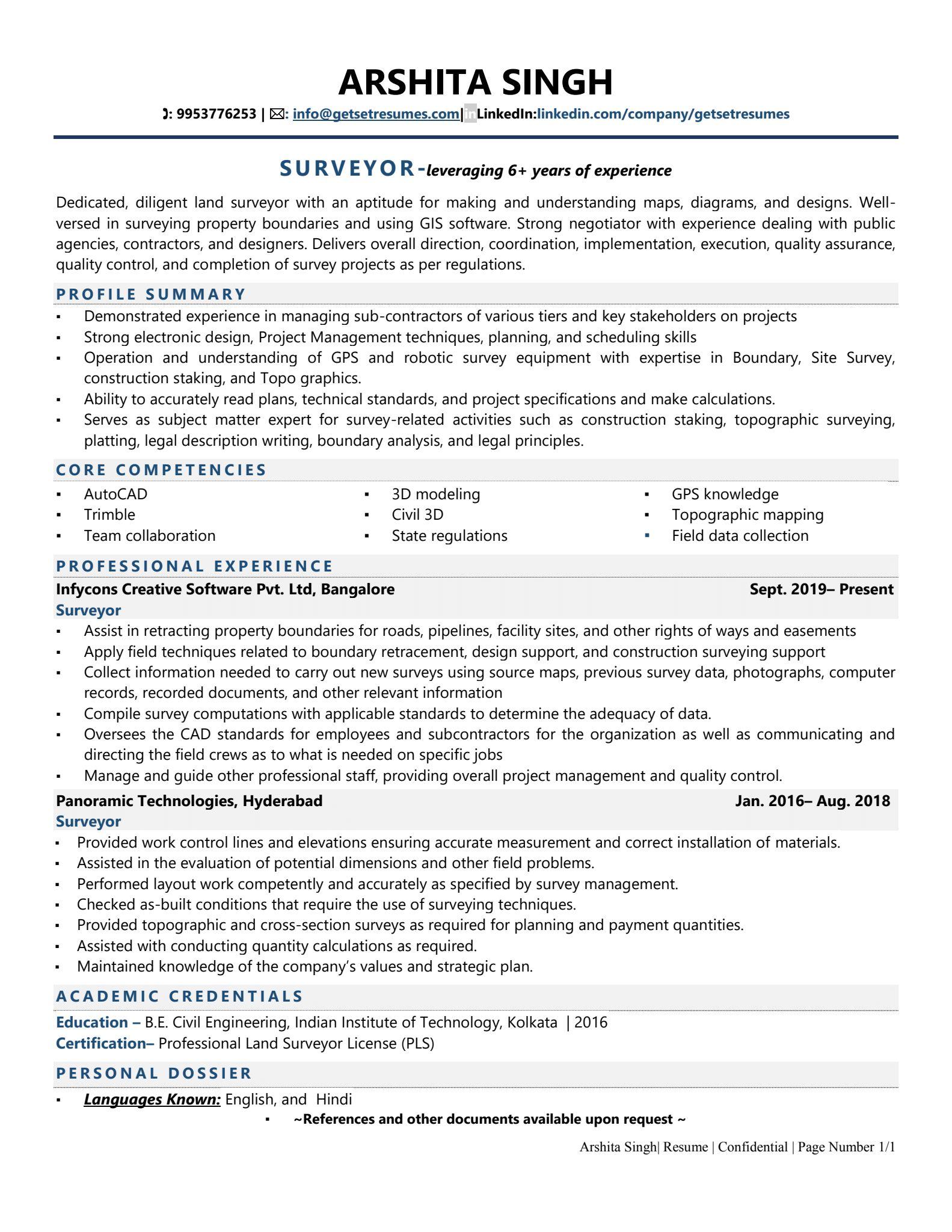 objective on resume for land surveyor