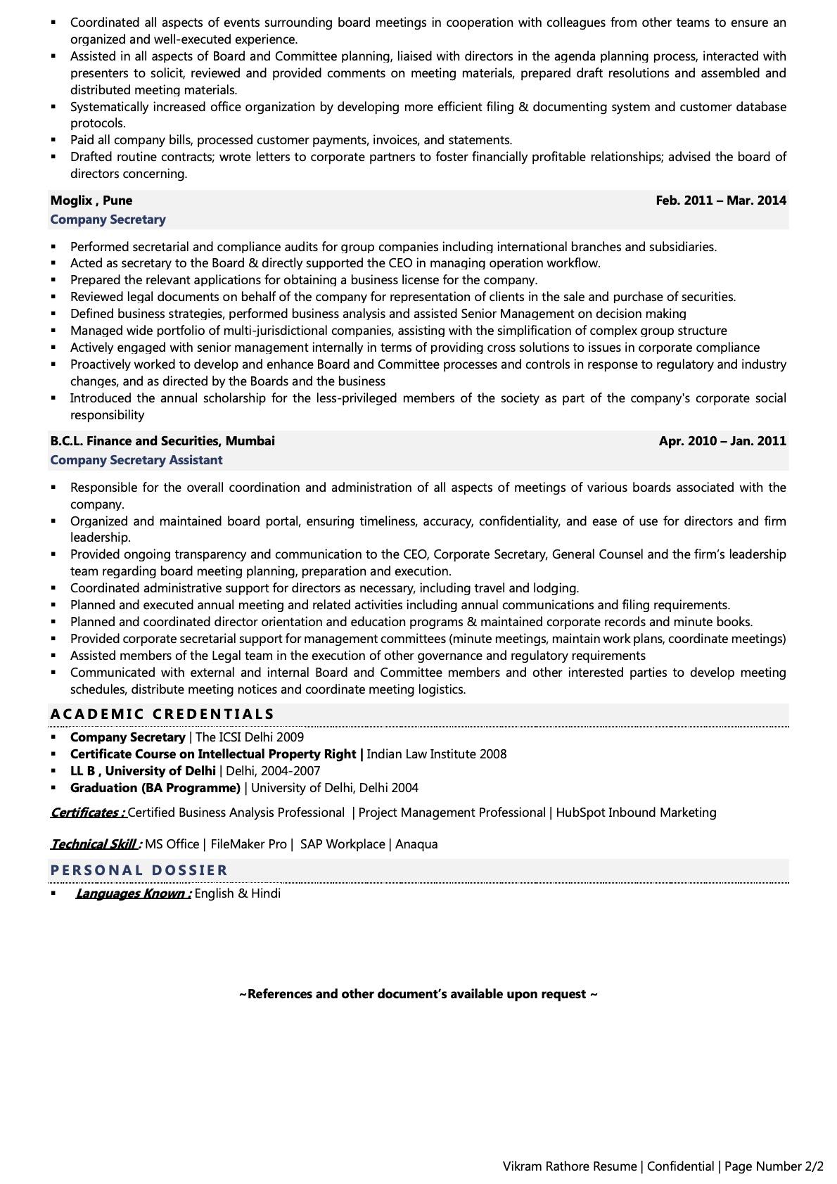 resume for secretary sample