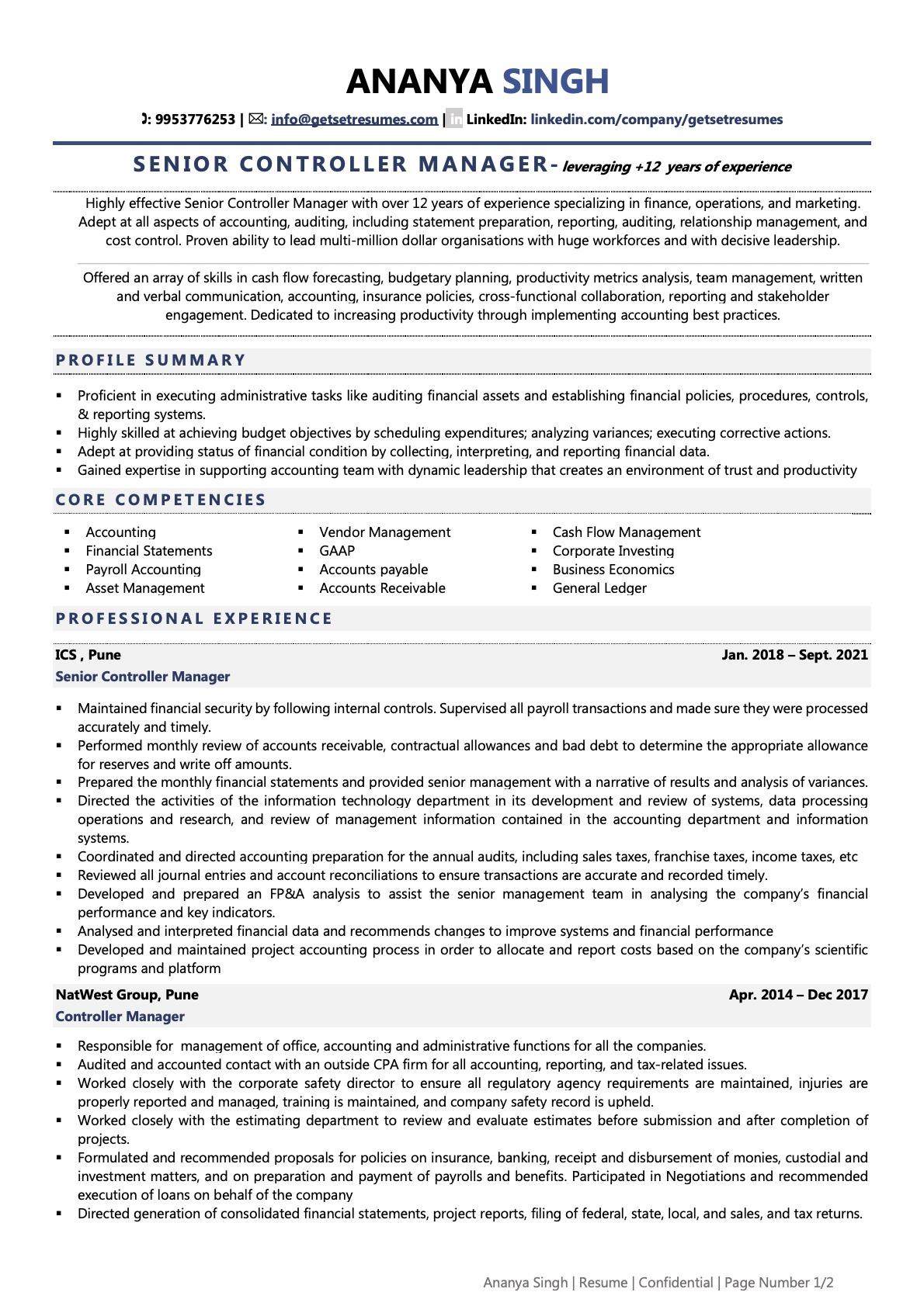 Controller - Resume Example & Template