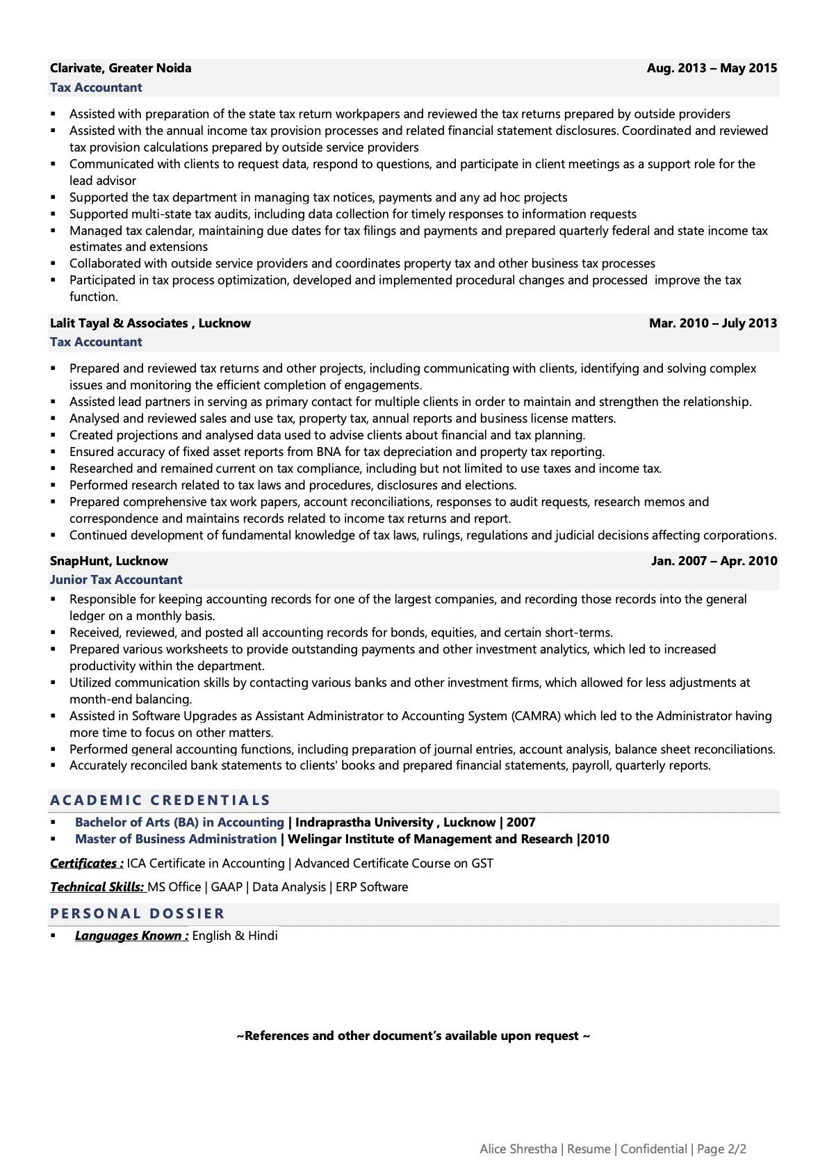 Tax Accountant - Resume Example & Template