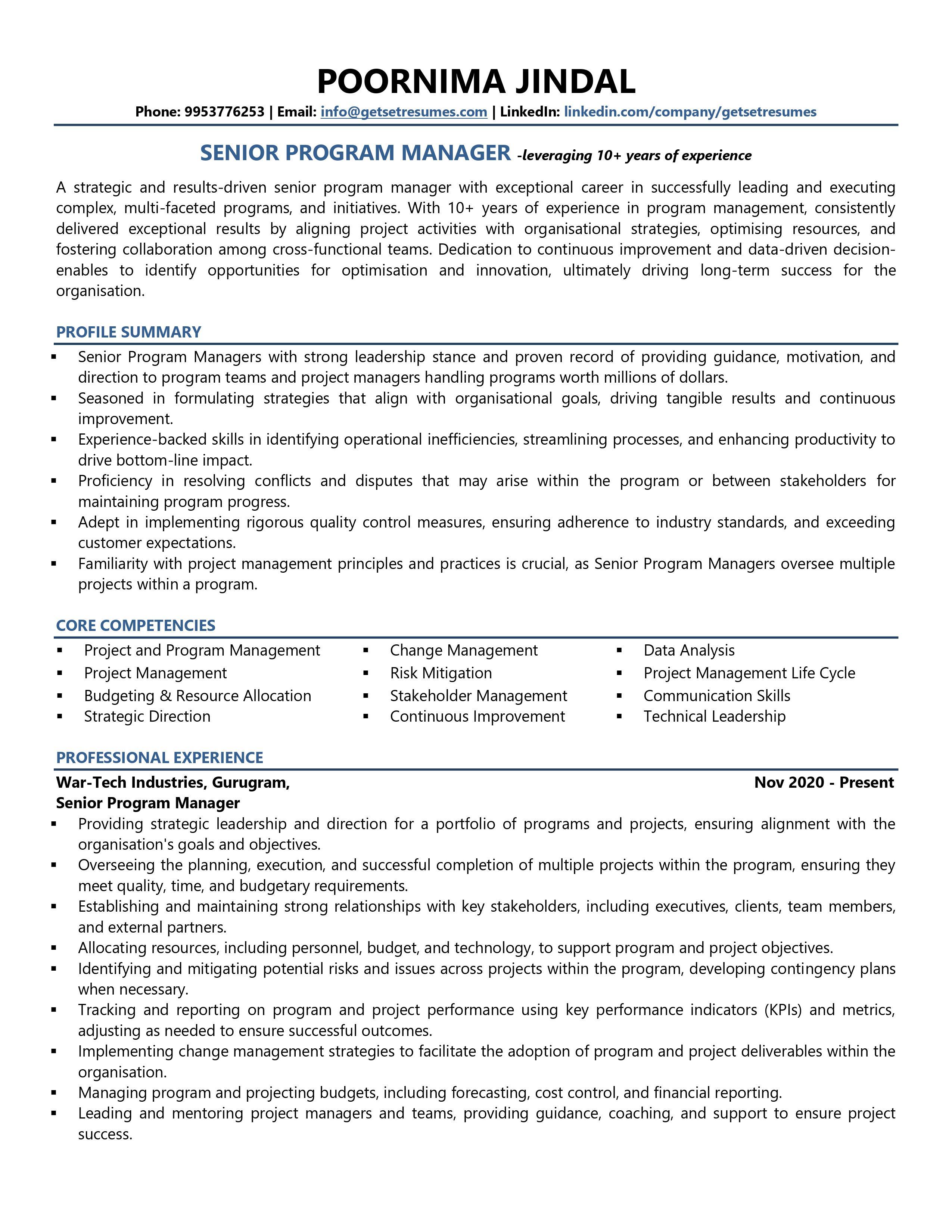 Senior Program Manager - Resume Example & Template