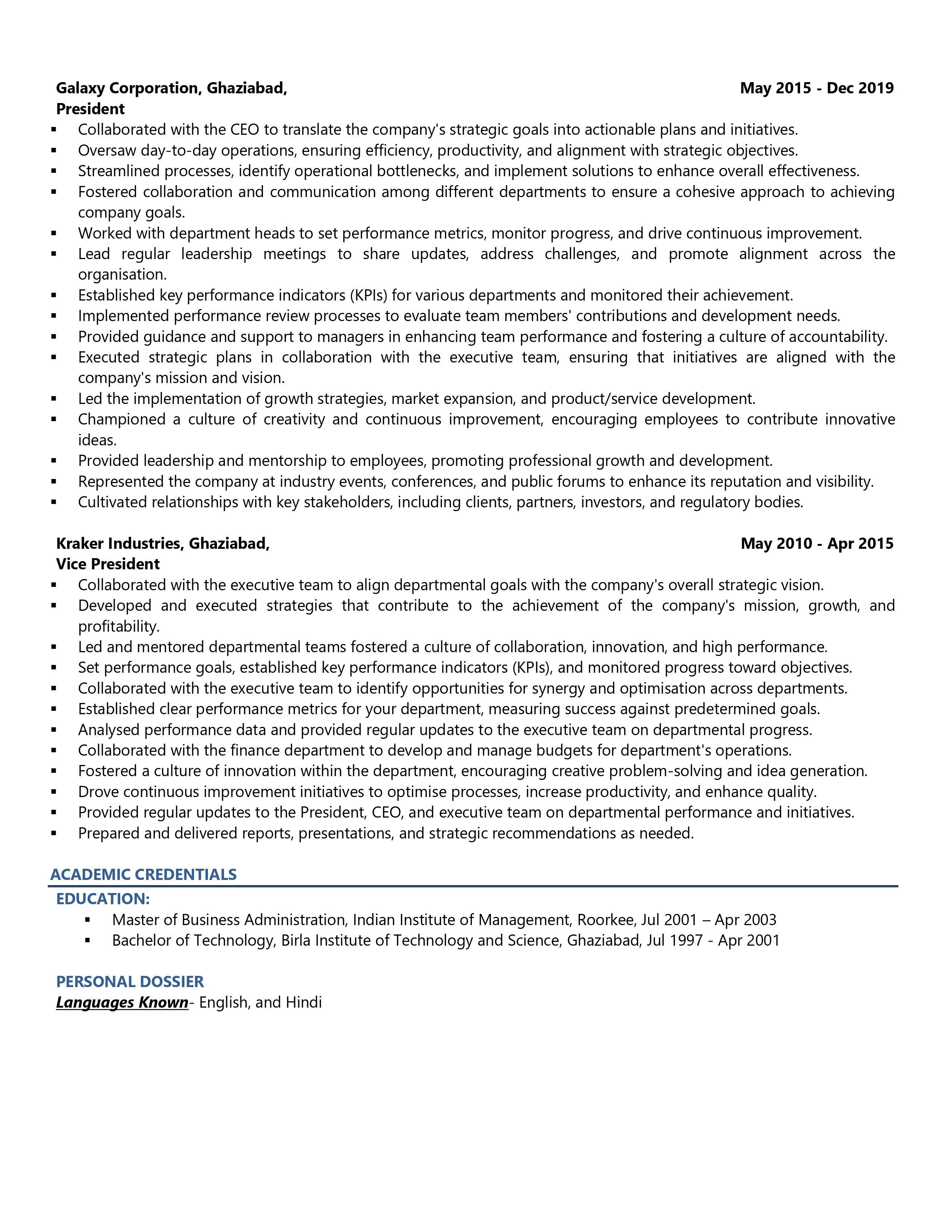 Chief Executive Officer (CEO) - Resume Example & Template