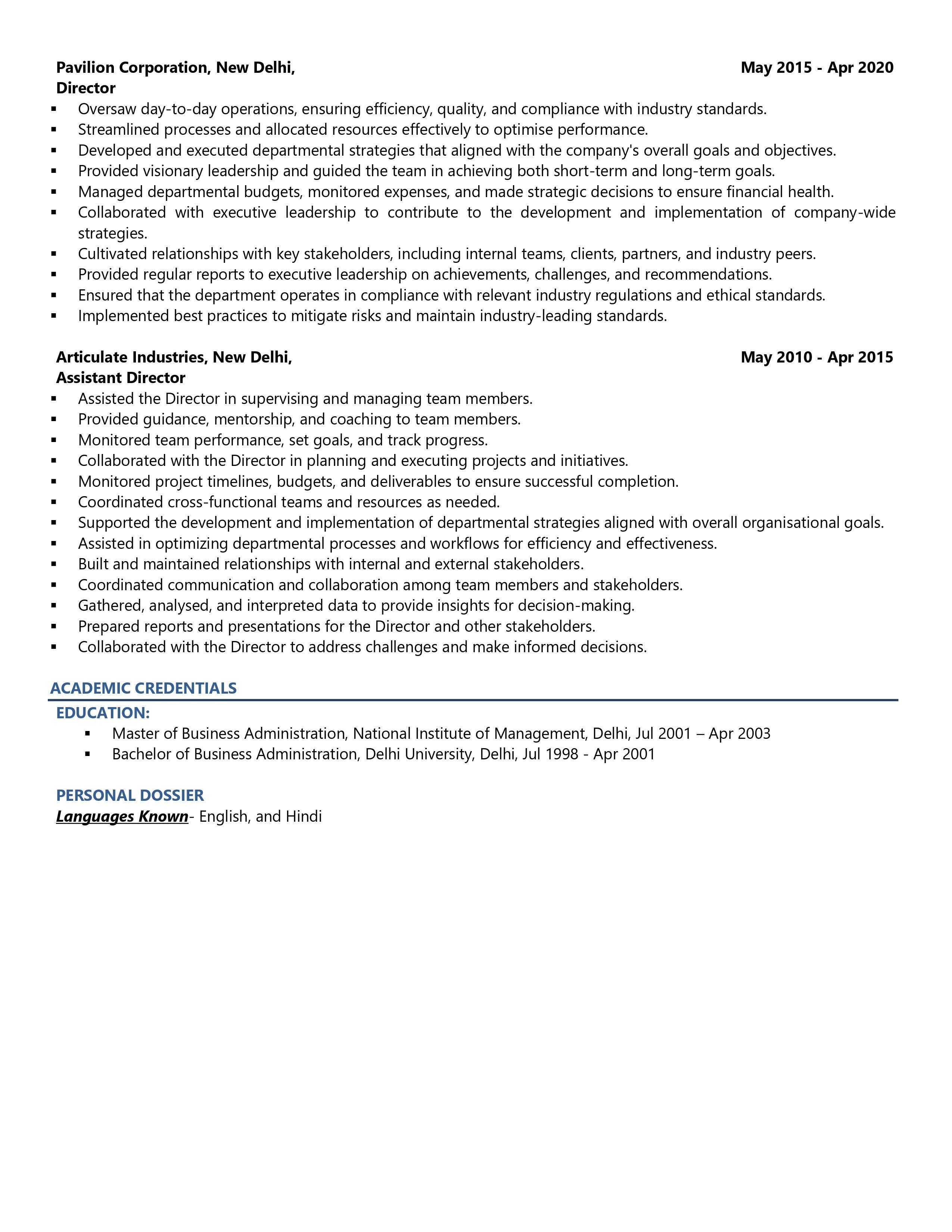 Group Vice President - Resume Example & Template