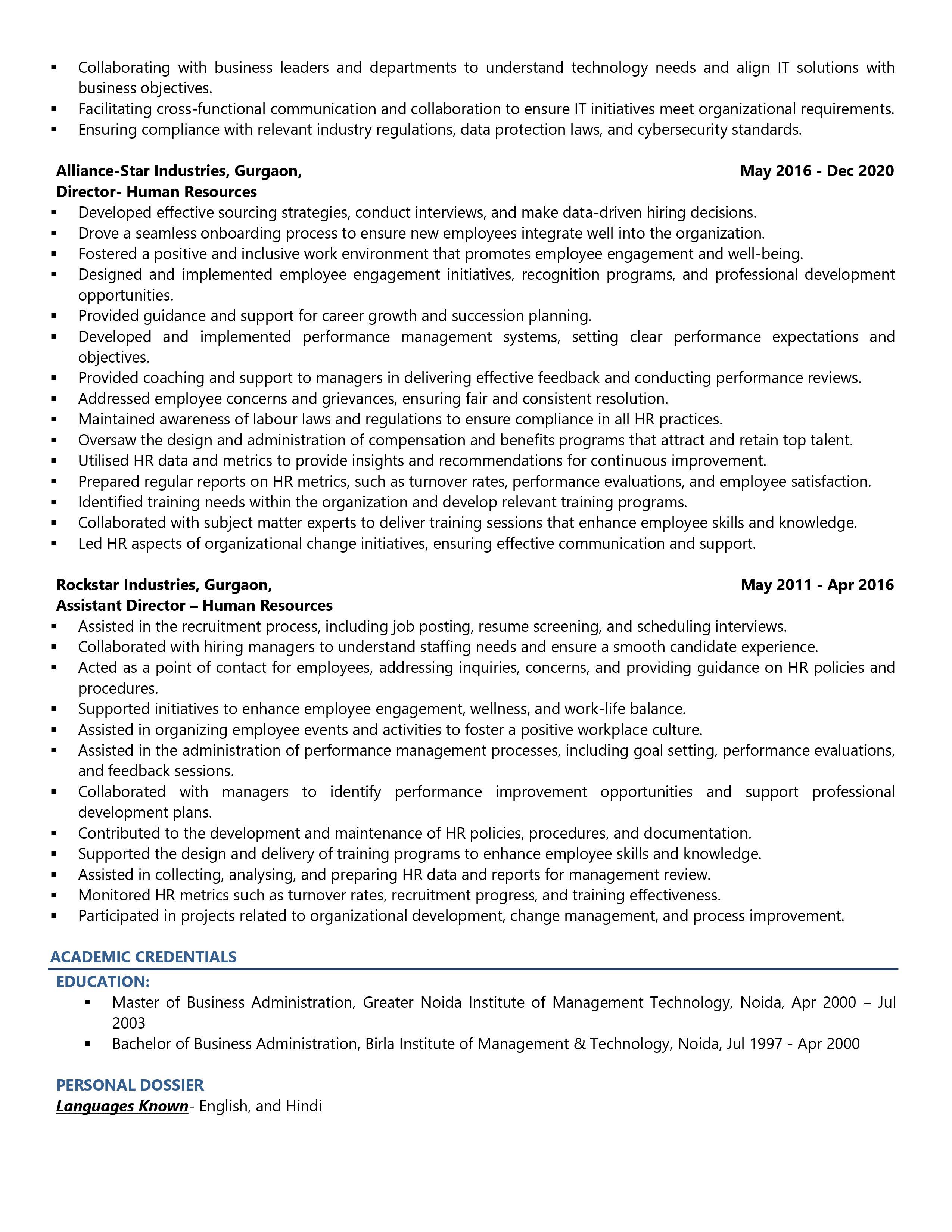 Chief Human Resources Officer - Resume Example & Template