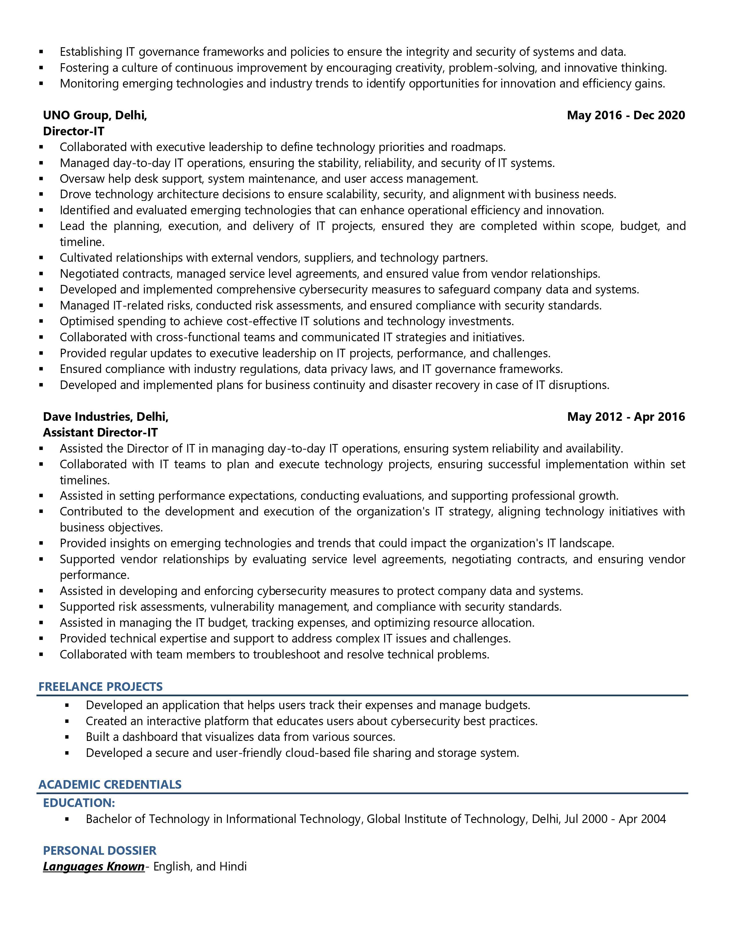 VP-IT - Resume Example & Template