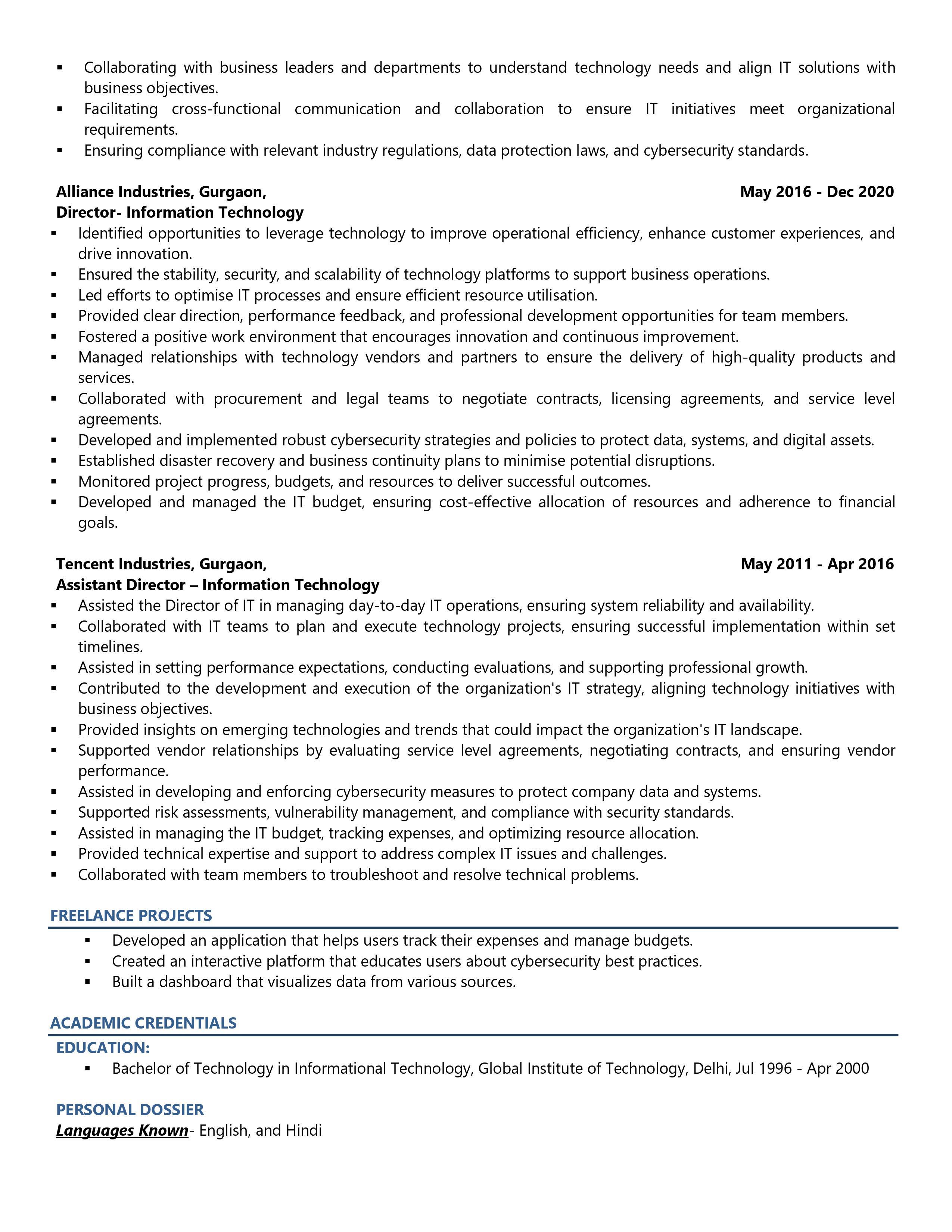 Chief Information Officer (CIO) - Resume Example & Template