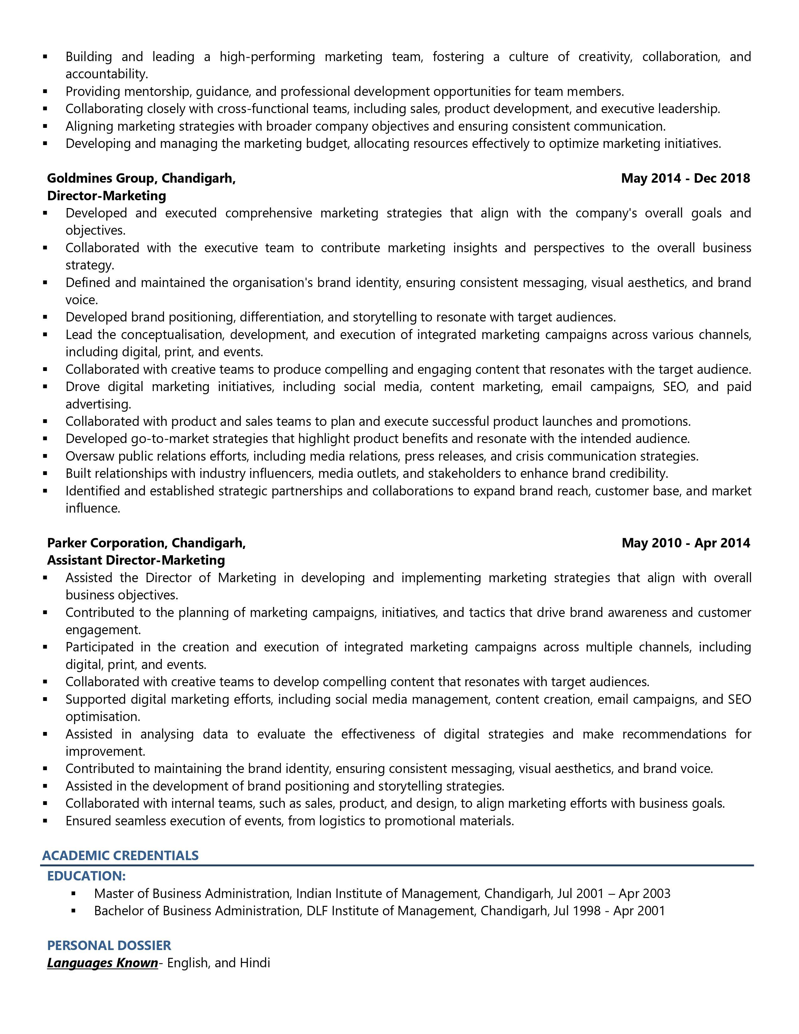 Chief Marketing Officer (CMO) - Resume Example & Template