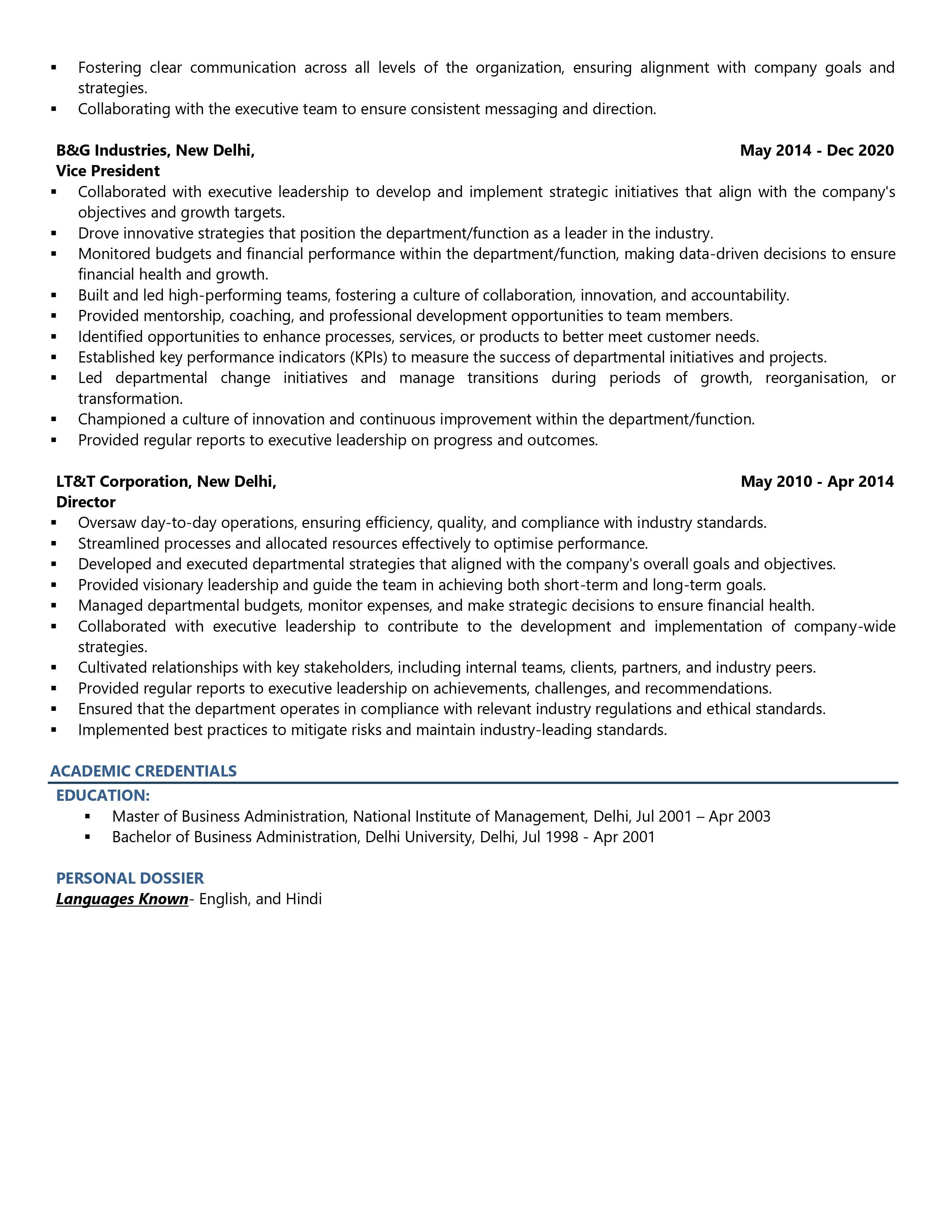 Executive Vice President - Resume Example & Template